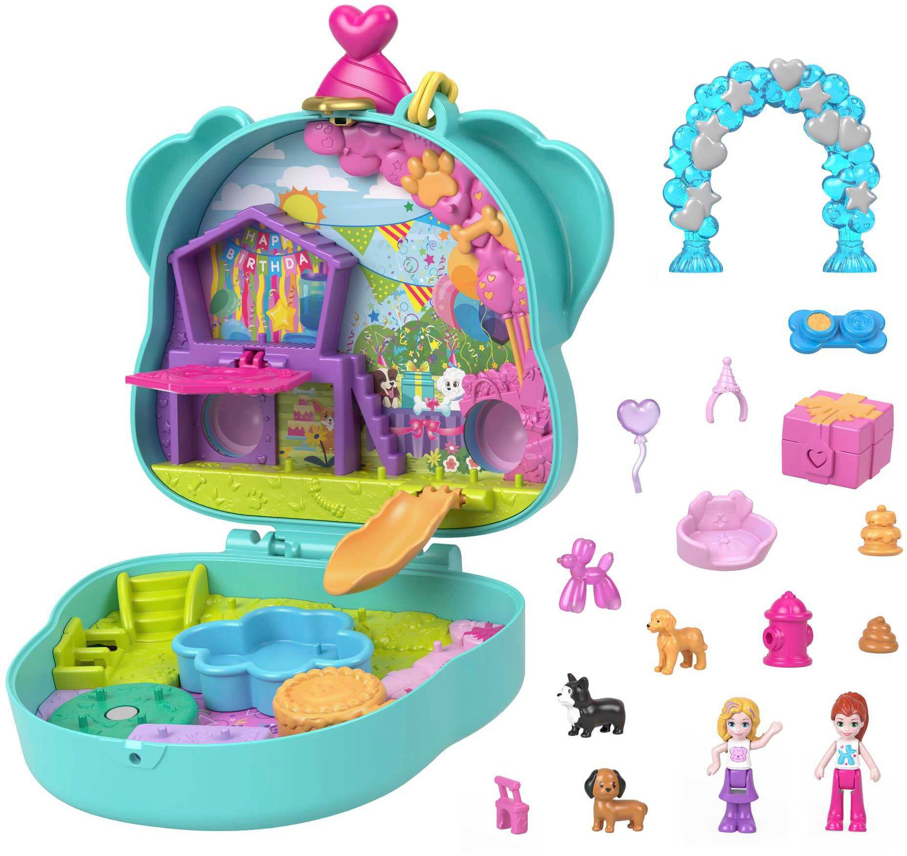 Polly Pocket Spielwelt Hunde-Party Schatulle, mit 2 Puppen und Zubehör