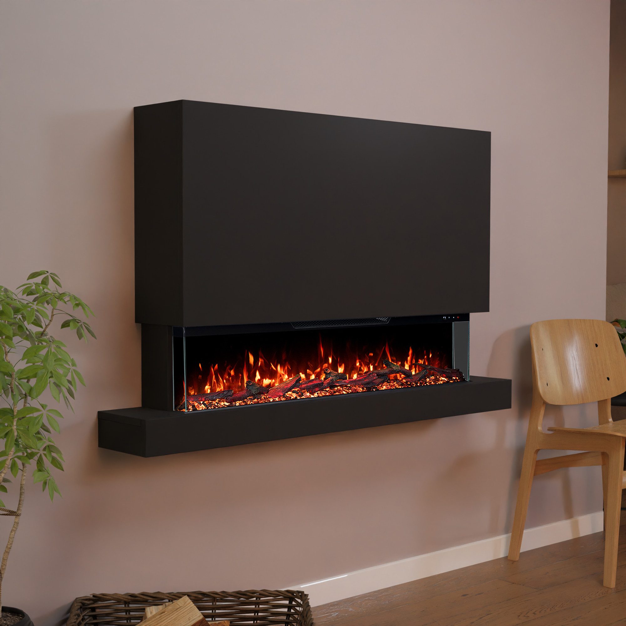 GLOW FIRE Elektrokamin Clear Wall XL Wandkamin mit 3D Feuer und Heizung (Thermostat), Elektrischer Kamin mit APP Steuerung, Heizleistung (900- 1800 W)