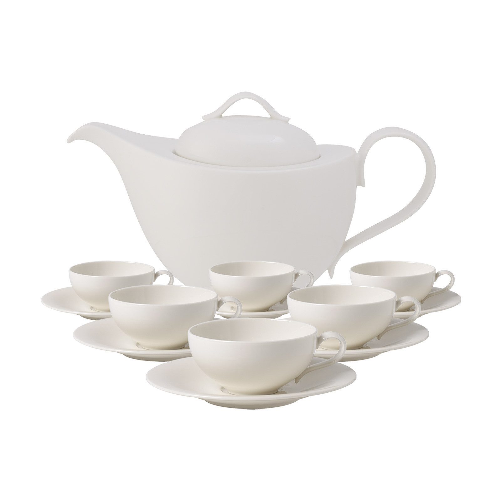 Villeroy & Boch Teekanne New Cottage Basic Tee-Set 13er Set, 0 l, (6x Tasse, 6x Untertasse, 1x Teekanne, 13-St), Spülmaschinengeeignet, Mikrowellengeeignet