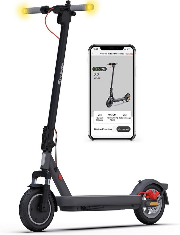 5TH WHEEL E-Scooter V40 Pro mit Straßenzulassung 400W Blinker App vollgefedert 10 Zoll, 400 W, 20 km/h, Diebstahlschutz, App-Unterstützung, bis 40 km Reichweite