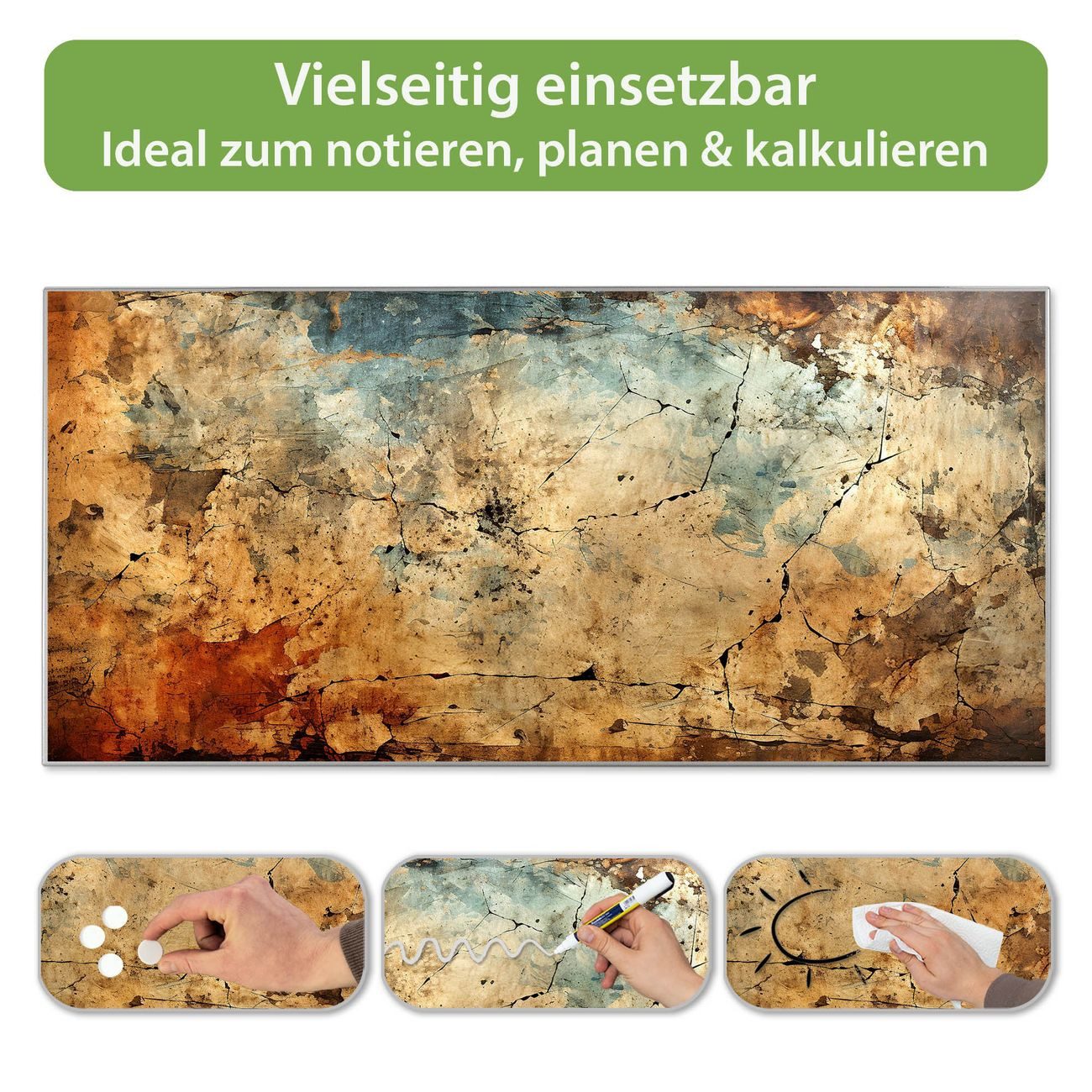 banjado Magnettafel Grau aus Stahl Querformat mit Motiv Verwitterte Texturen, (inkl. 4 Magnete, Stahlmagnettafel)