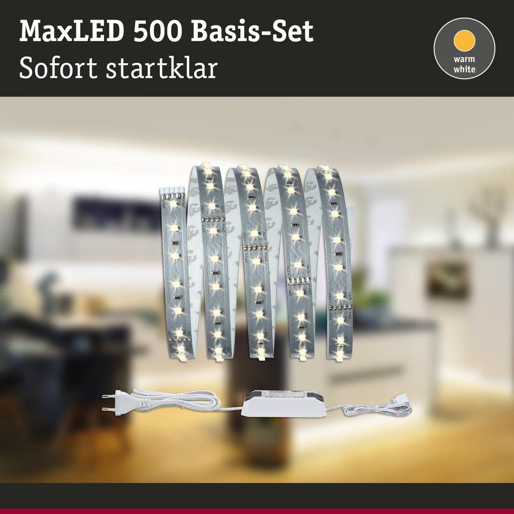 1,5m 10W LED Function Silber, LED Streifen 20VA MaxLED 500 1-flammig, Paulmann 230/24V Basisset Stripe Warmweiß