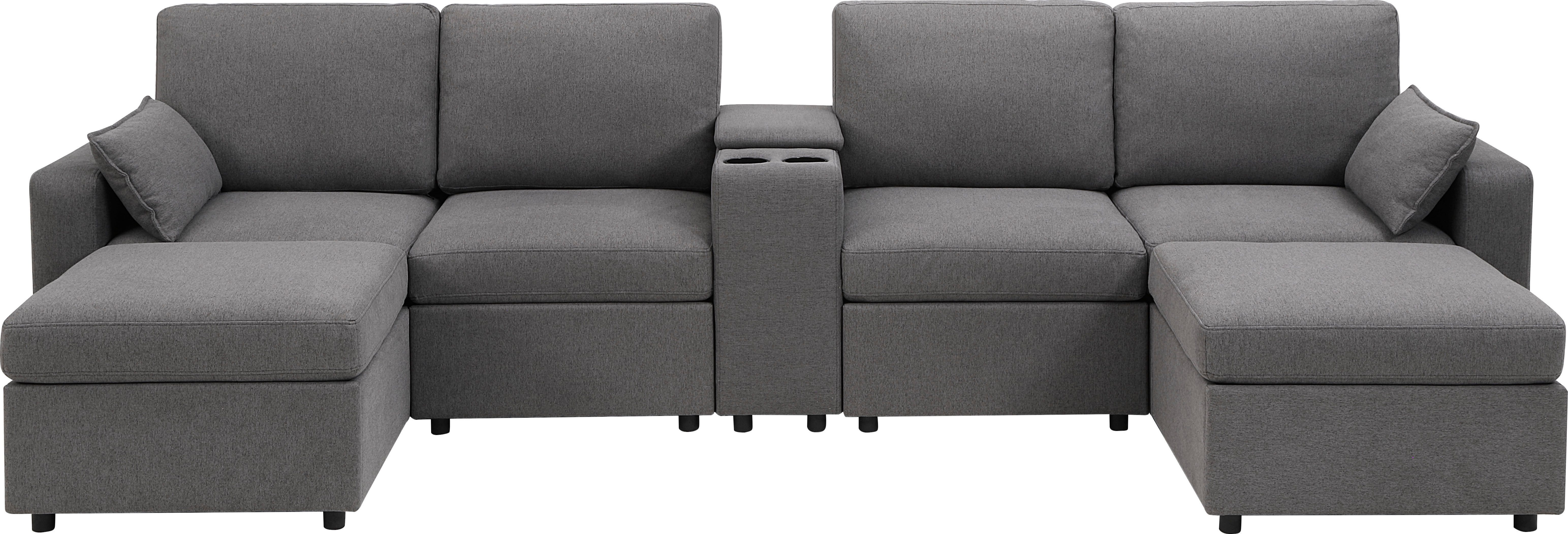 ATLANTIC home collection Wohnlandschaft Ulrik, U-Form, Breite: 315cm, mit Stauraum unter den Sitzen, inkl Stauraumkonsole mit Becherhaltern