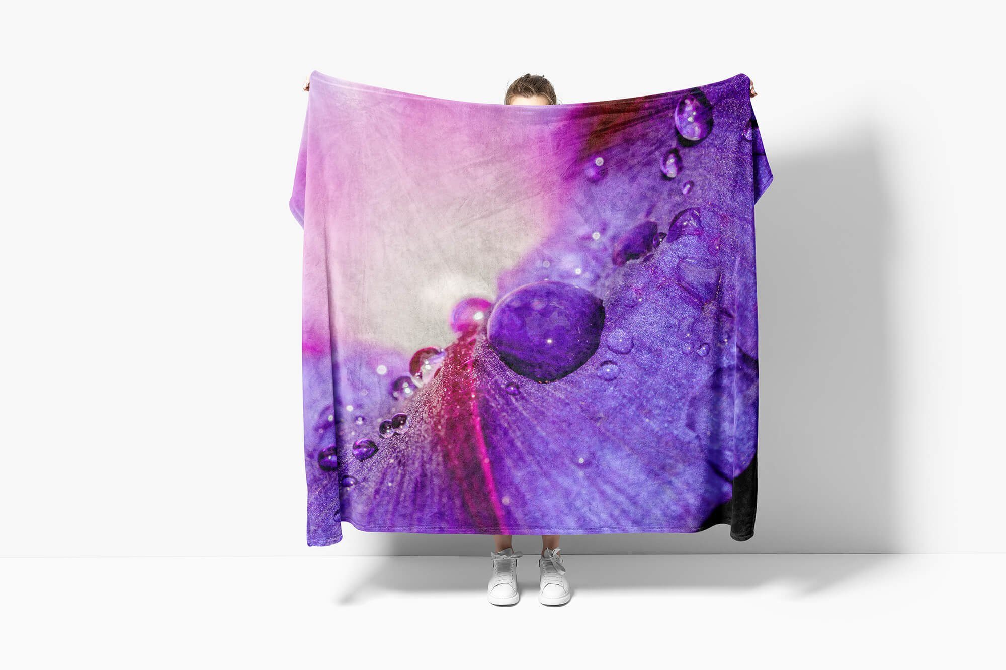 Handtücher Fotomotiv Handtuch Saunatuch (1-St), Sinus Strandhandtuch Baumwolle-Polyester-Mix Handtuch Wassertrop, Kuscheldecke Art mit Violett