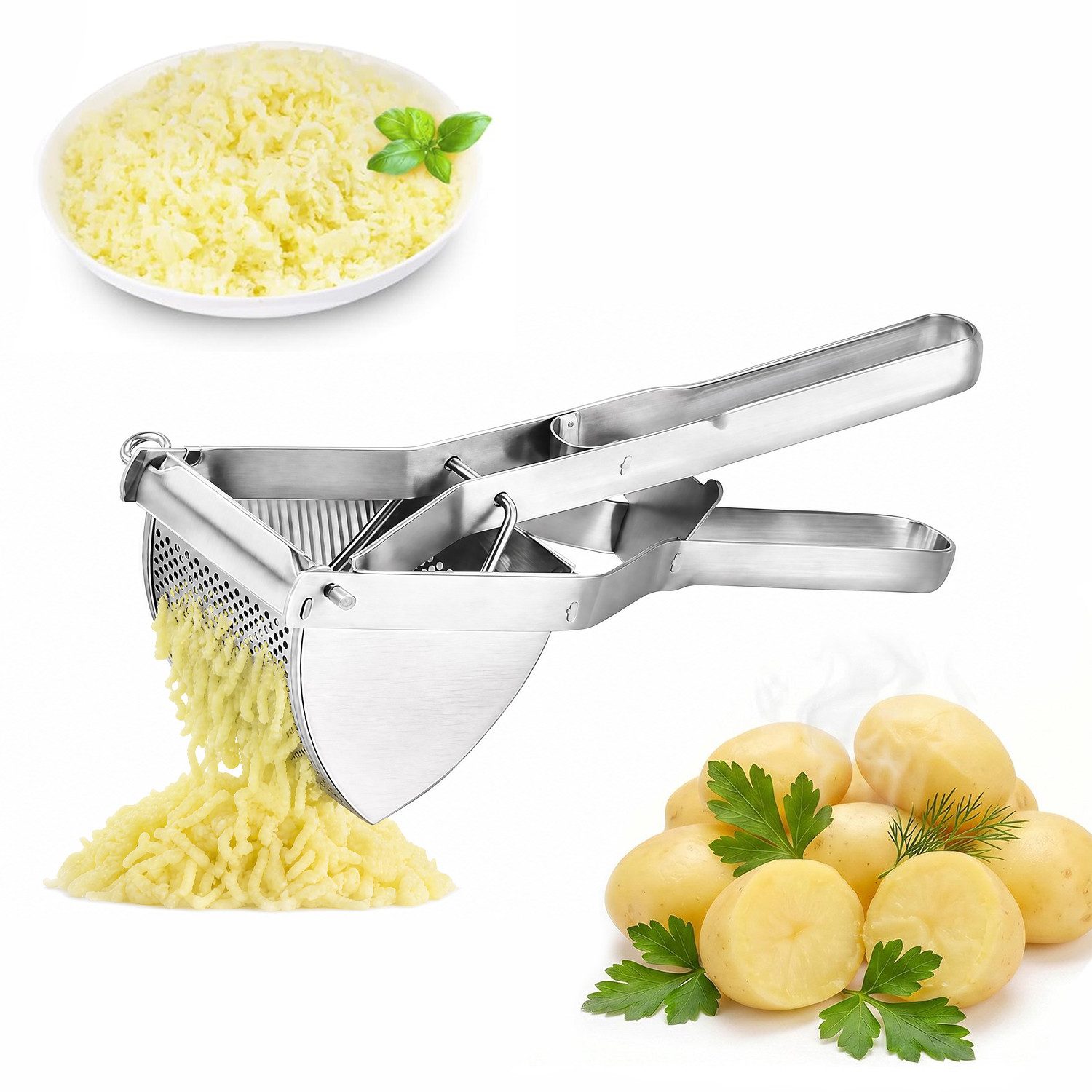 PFCTART Kartoffelpresse Kartoffelpresse Kartoffelstampfer aus Edelstahl mit Schneideeinsatz (1 St), Edelstahl, Spätzlepresse & Spaghettieispresse, rostfrei, 0,6 L