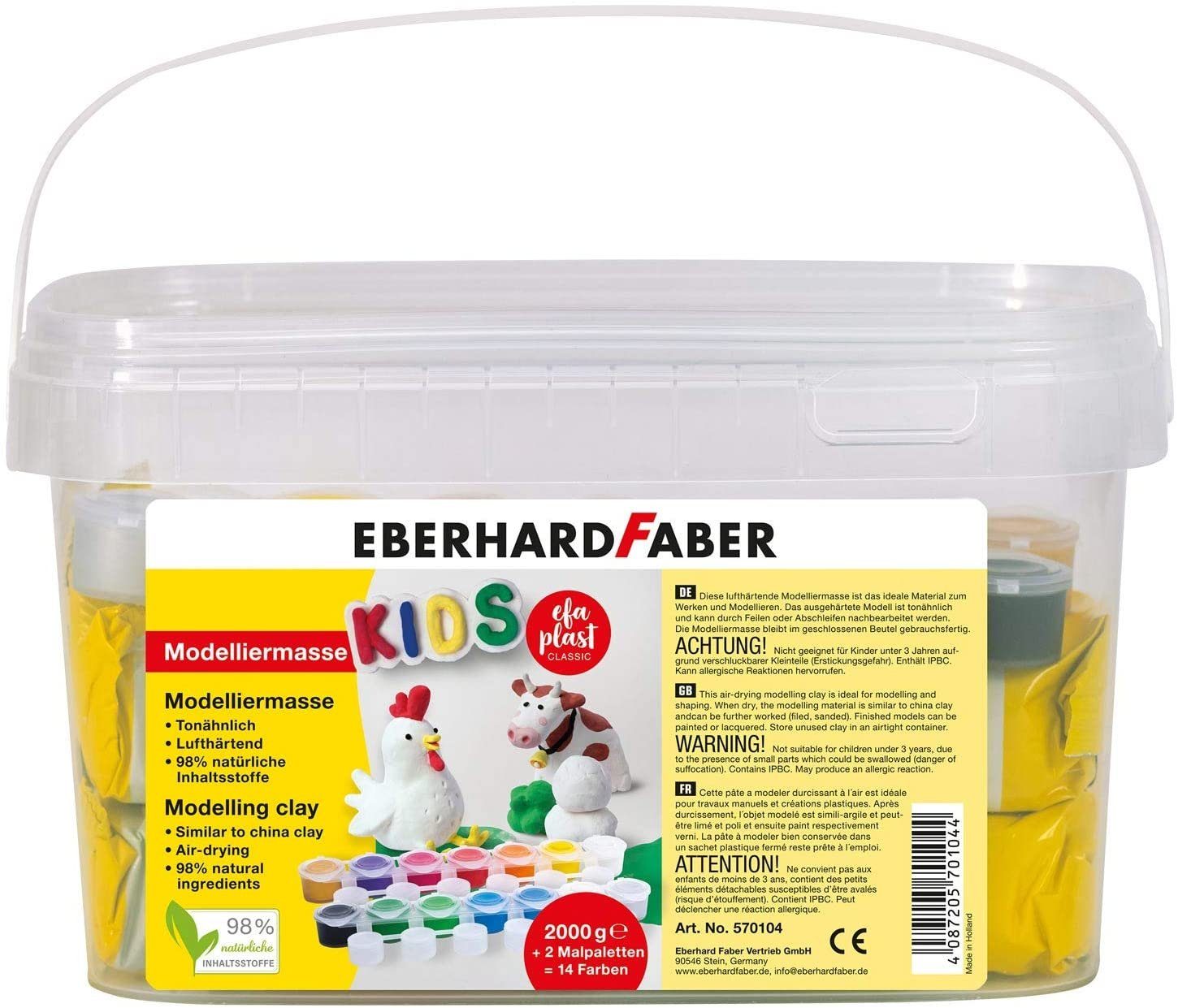 Modelliermasse EFA PLAST classic Kids 2kg weiß im Eimer inkl. 14 Farben (Spar-Set), Ideal für Ostern zum Basteln