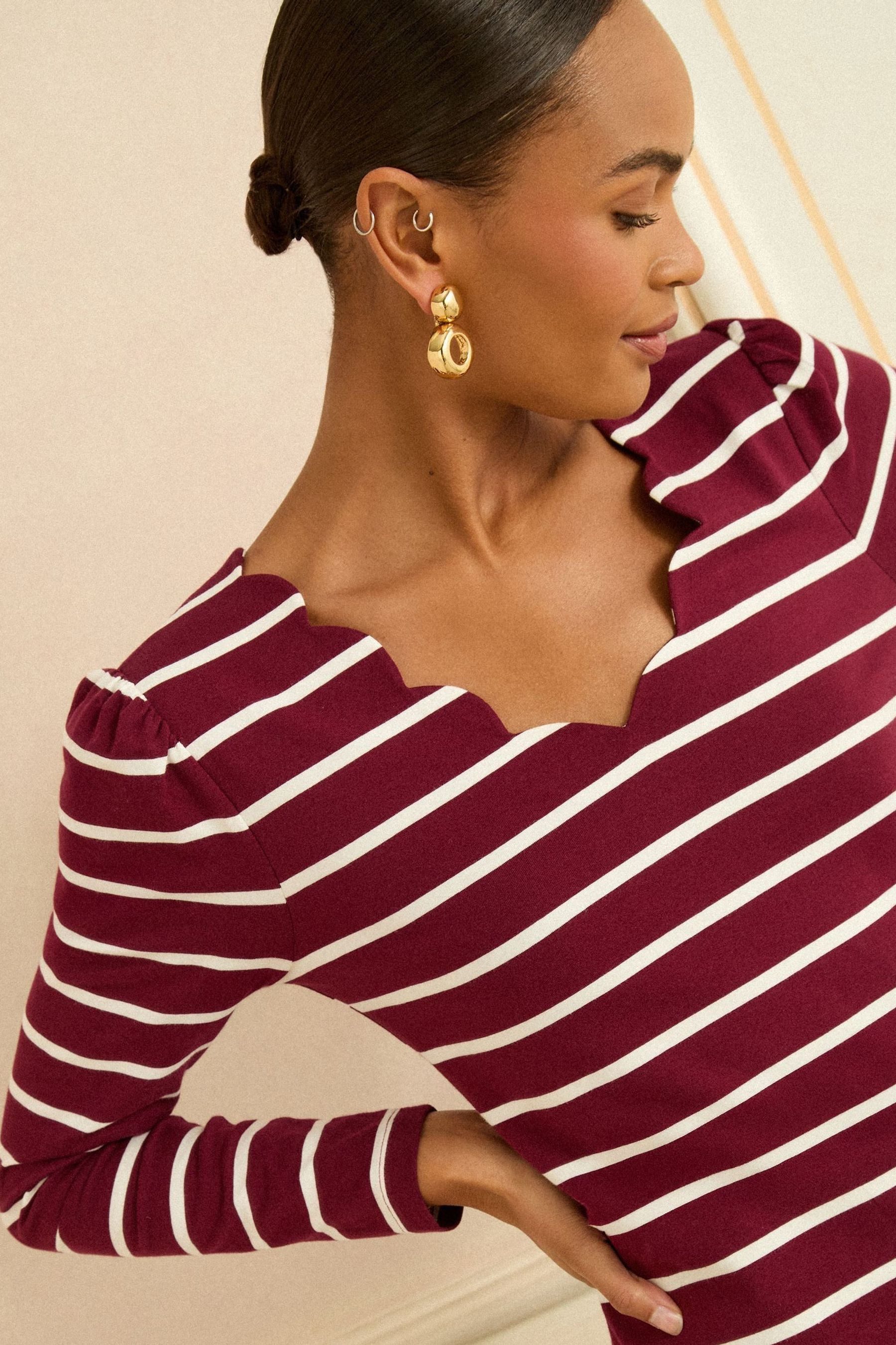 Love & Roses Langarmbluse Love & Roses Jersey-Shirt mit Bogenkanten, Regular (1-tlg)