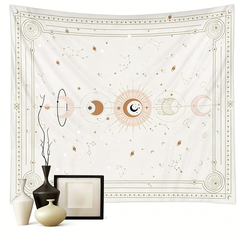 Zyronn Wandteppich Mondphasen-Wandteppich,Wandbehang Deko,Tarot Wanddeko,Boho-Stil, Retro-Astrologie-Wanddekoration für Schlafzimmer und Wohnzimmer