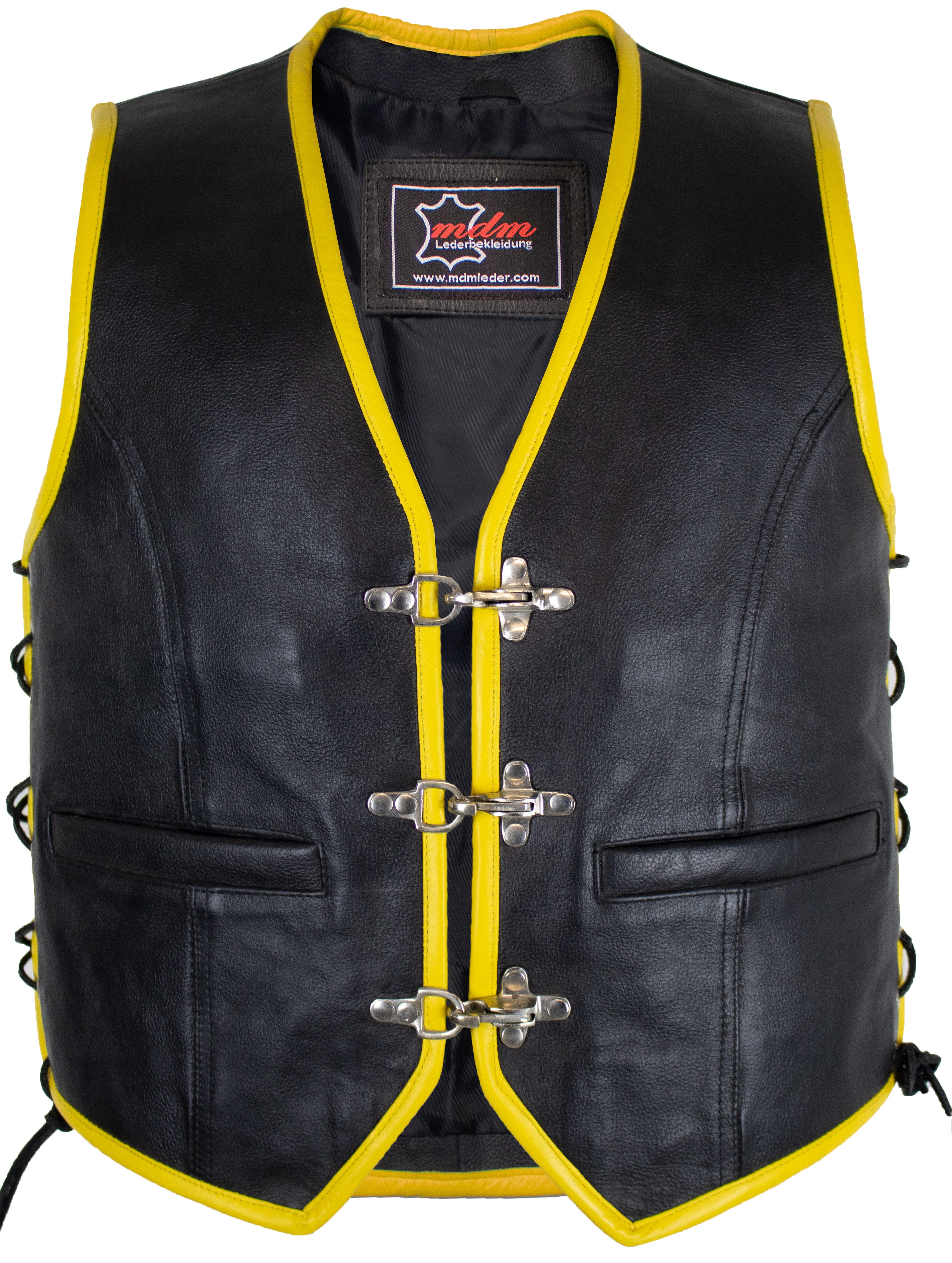 MDM Motorradweste Herren Biker Leder Kutte Motorrad Club Weste, farbige Umrandung (Einzelartikel, Motorrad Lederweste Herren, Club Kutte, Bikerweste Echtleder) Biker Leder Kutte, Motorrad Club Weste, Echtleder, Patch geeignet