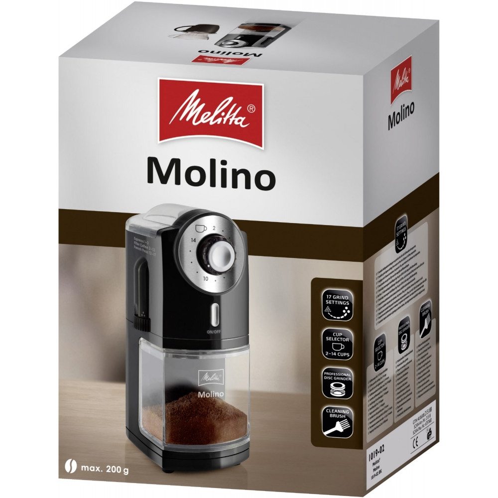 Melitta Kaffeemühle Molino 1019-02 - Kaffeemühle - schwarz, 100 W, Scheibenmahlwerk