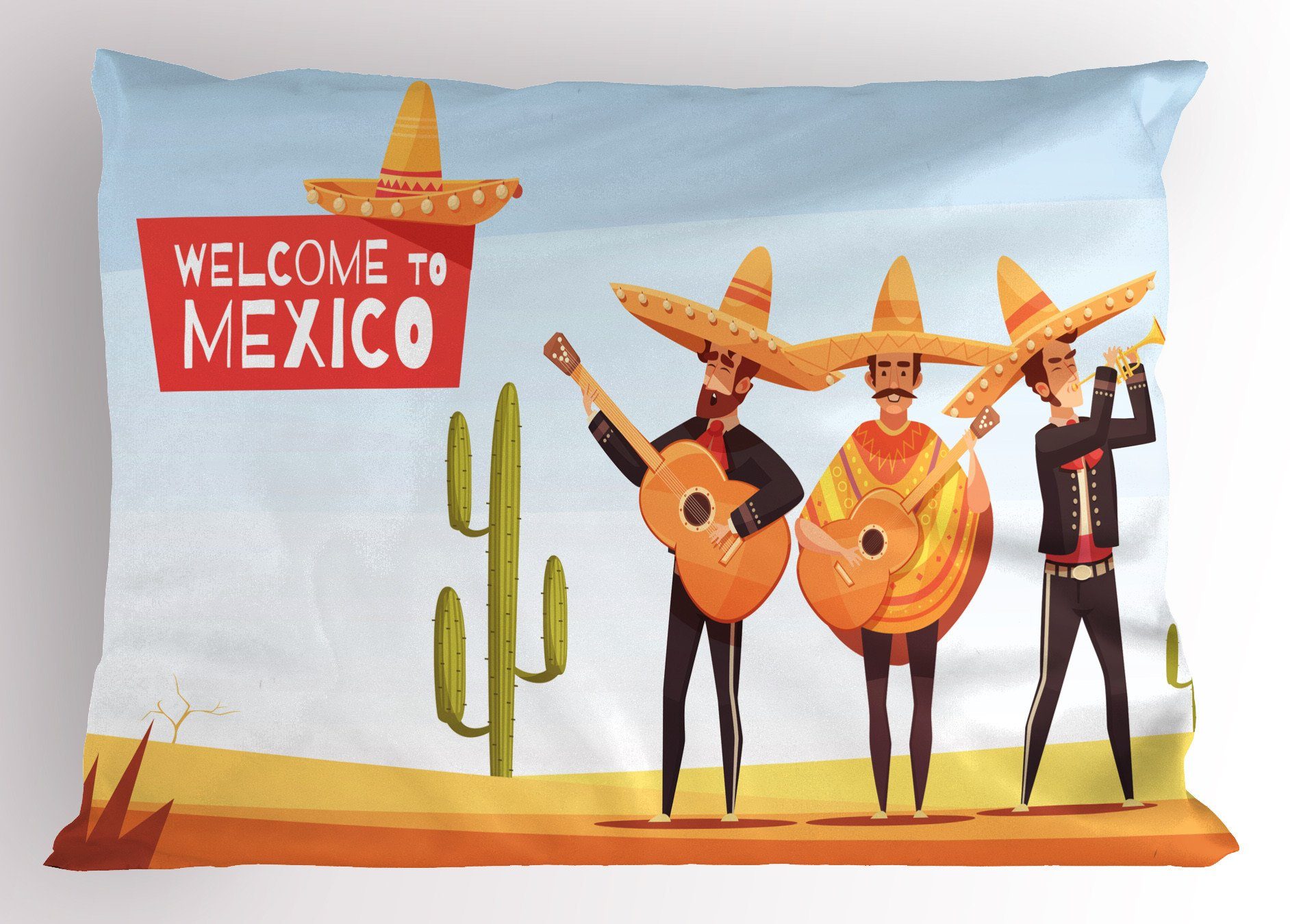 Kissenbezüge Dekorativer Standard King Size Gedruckter Kissenbezug, Abakuhaus (1 Stück), Mexikaner Mariachigruppe auf Wüste