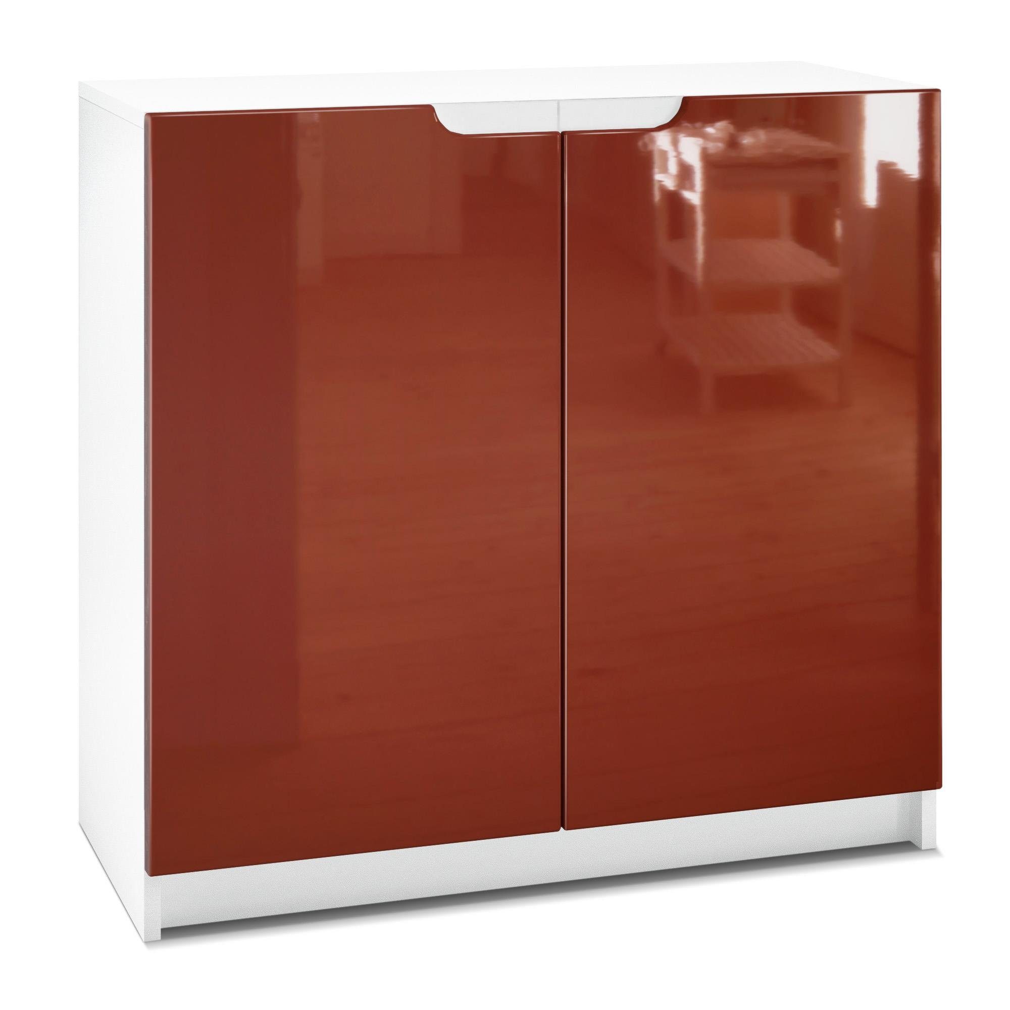 Vladon Kommode Logan (Kommode, mit 2 Двери), Weiß matt/Bordeaux Hochglanz (82 x 78 x 37 cm)