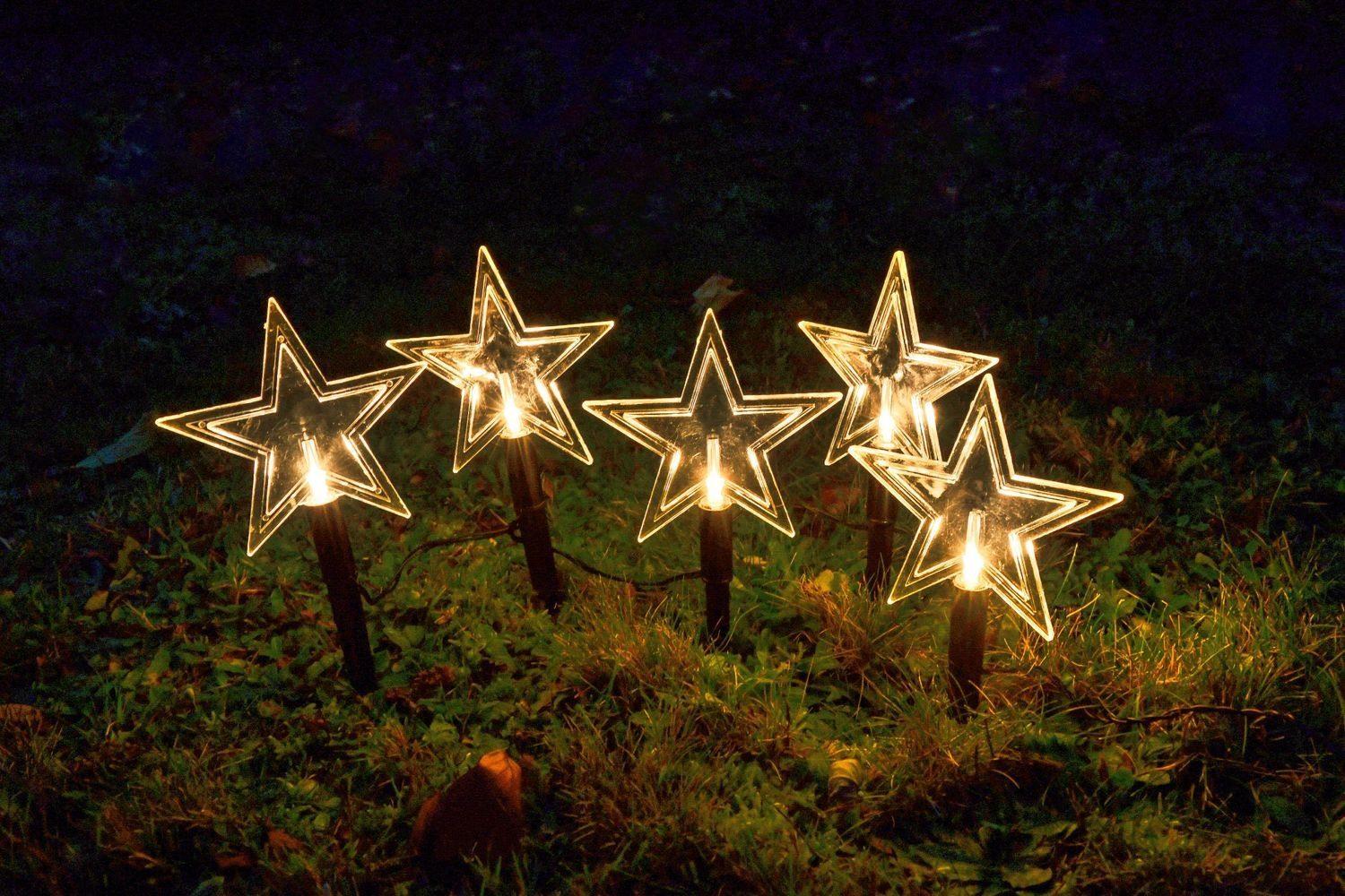 BURI Lichterkette Weihnachtliche Gartenstecker-Lichterkette mit 5 LEDs  Warmweiß