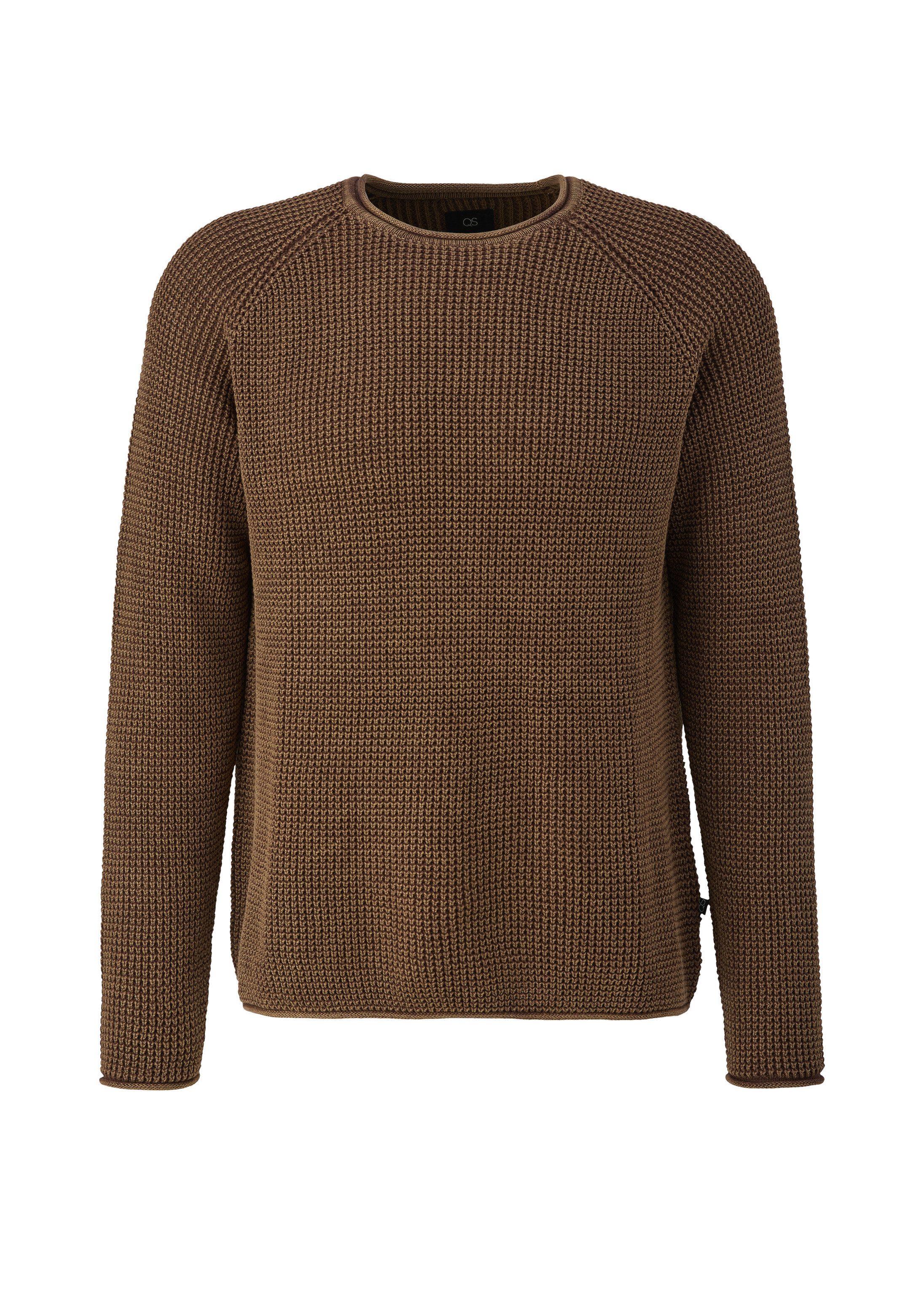 QS Longpullover Strickpullover Grobstrick-Pullover mit Waschung