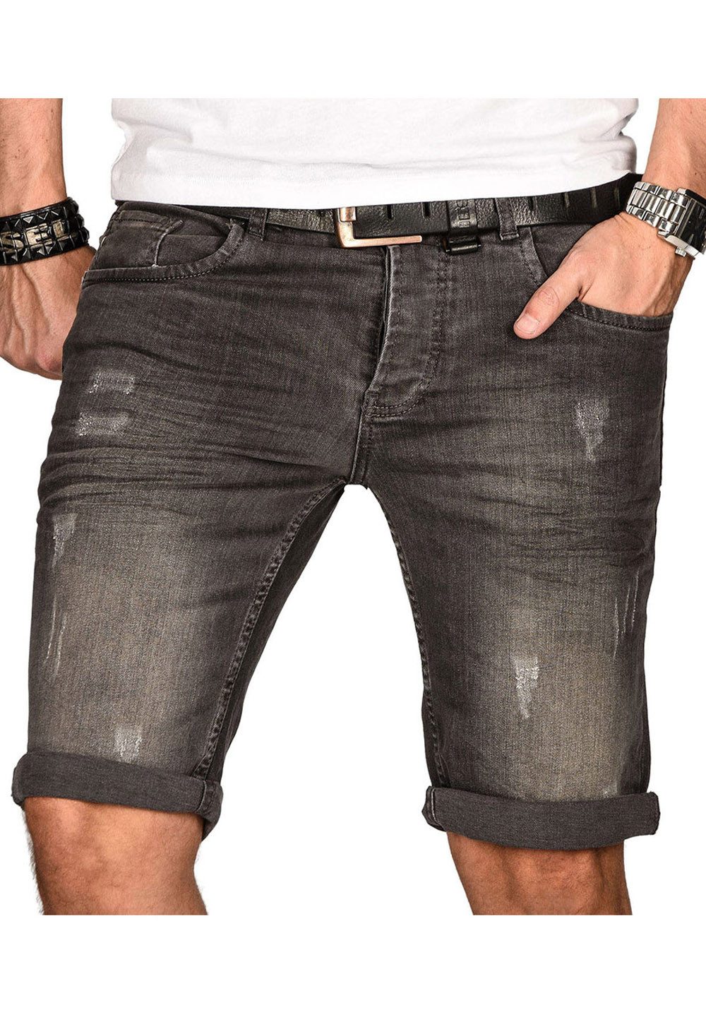 Alessandro Salvarini Shorts Herren Jeans – Used Look Stretch Denim Sommer Moderne Shorts mit Waschung und hohem Tragekomfort