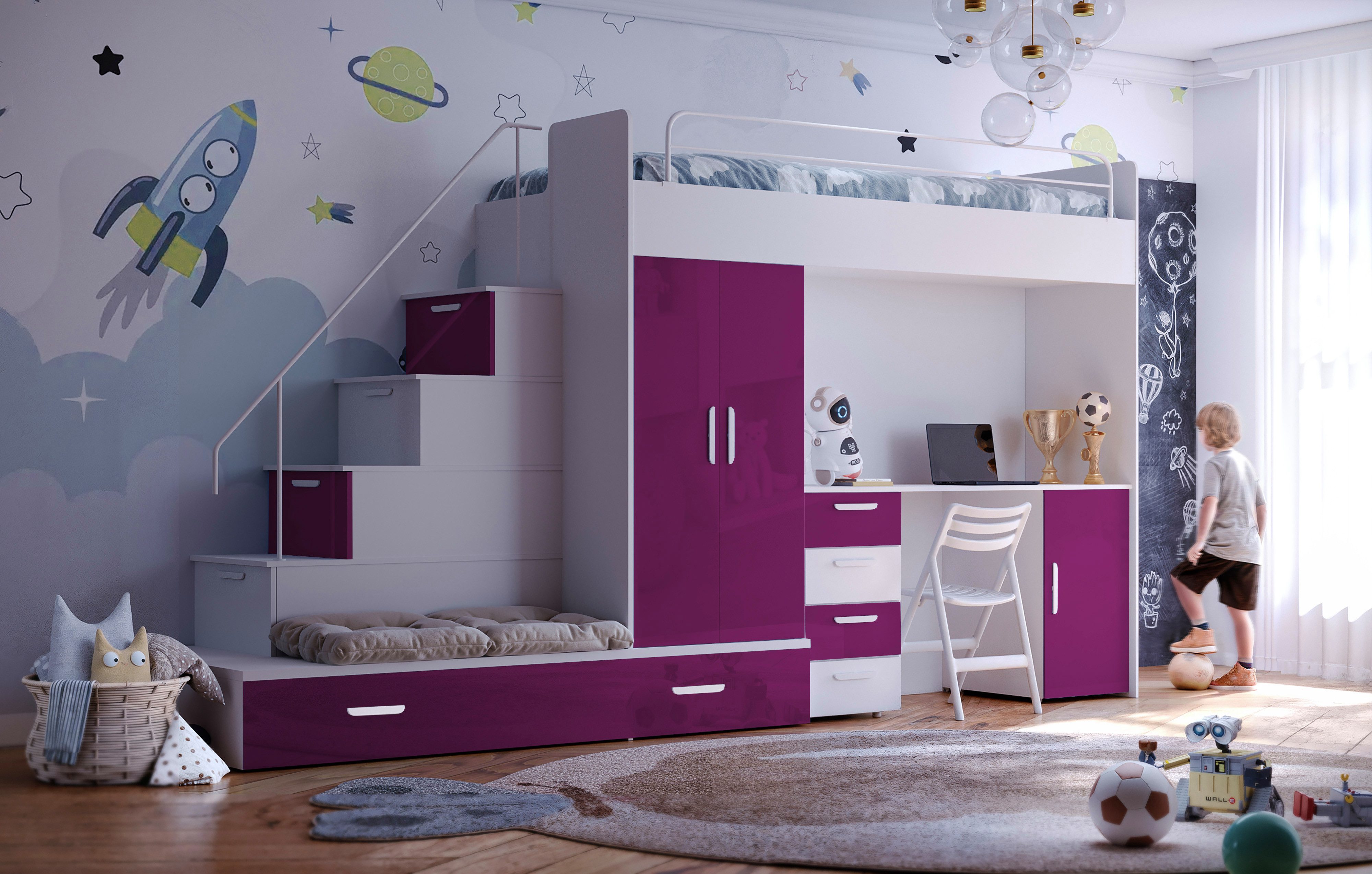 Luxusbetten24 Hochbett Kinderhochbett Adventure mit Schreibtisch, günstig online kaufen