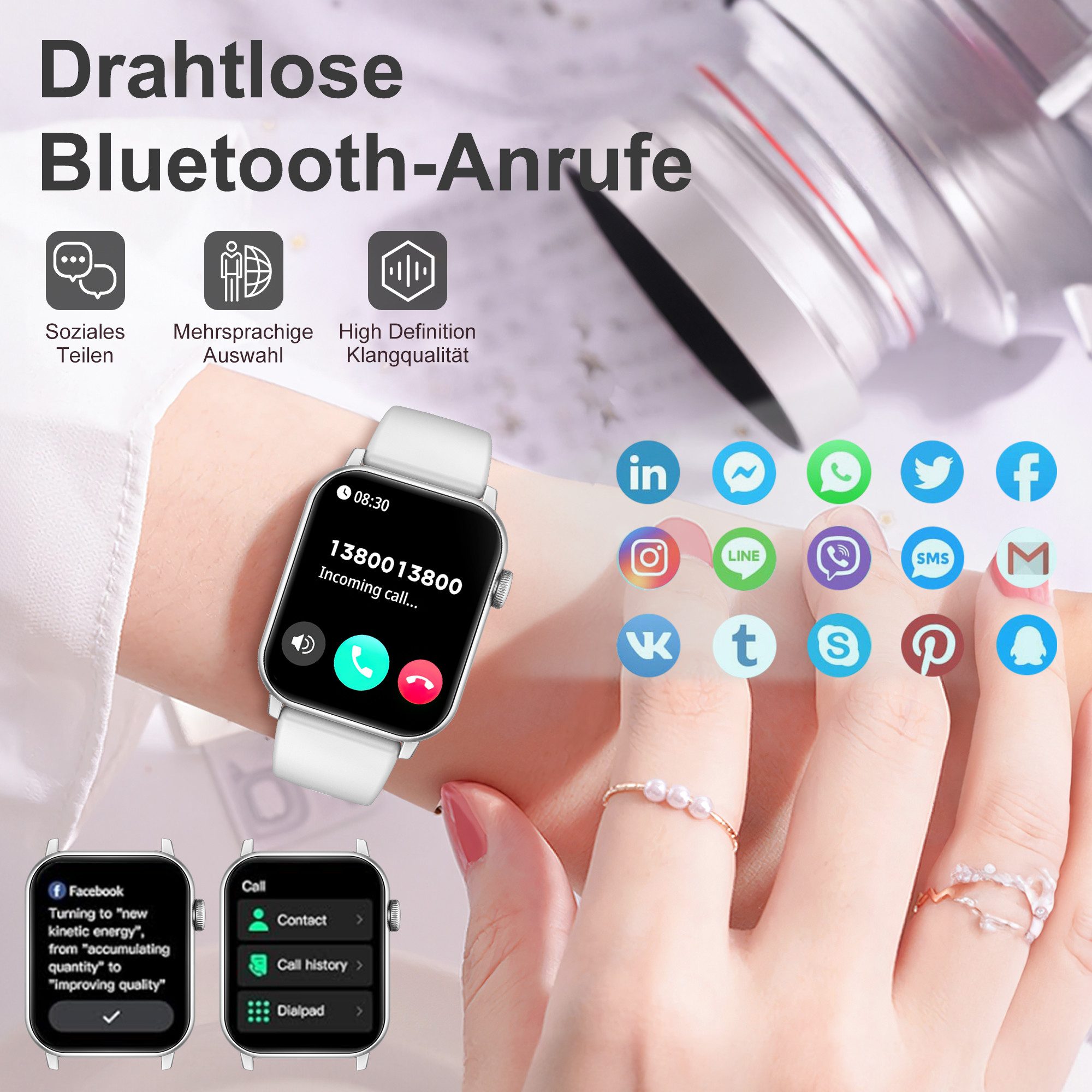 Forrlite 2026 Neues Smartwatch Damen Herren mit Telefonfunktion, Smartwatch 1.85'' HD Fitnessuhr,Silikonarmband + Metallarmband Kombinationsset,Smart Watch for Women mit 200+ Sportmodi,Fitness Tracker mit Herzfrequenz,SpO2,Schrittzähler & Schlafmonitor,IP68 für iOS Android, Silikon- und Edelstahlarmband Kombination, Silikon- und Edelstahlarmband Kombination