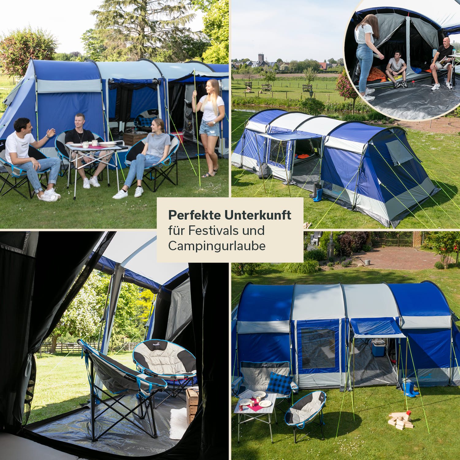 Skandika Tunnelzelt Montana 8 Sleeper, Familienzelt mit 3-4 nachtschwarzen Schlafkabinen, Personen: 8 (Sleeper Technologie, Organizer-Taschen, Haken für Zeltlampe), wasserdicht, 5000mm Wassersäule, Moskitonetze, Zeltboden, 2m Stehhöhe