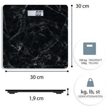 ADE Personenwaage Digitale Körperwaage mit großem Display, Wiegefläche aus Sicherheitsglas, auffällige Marmoroptik, bis 180kg