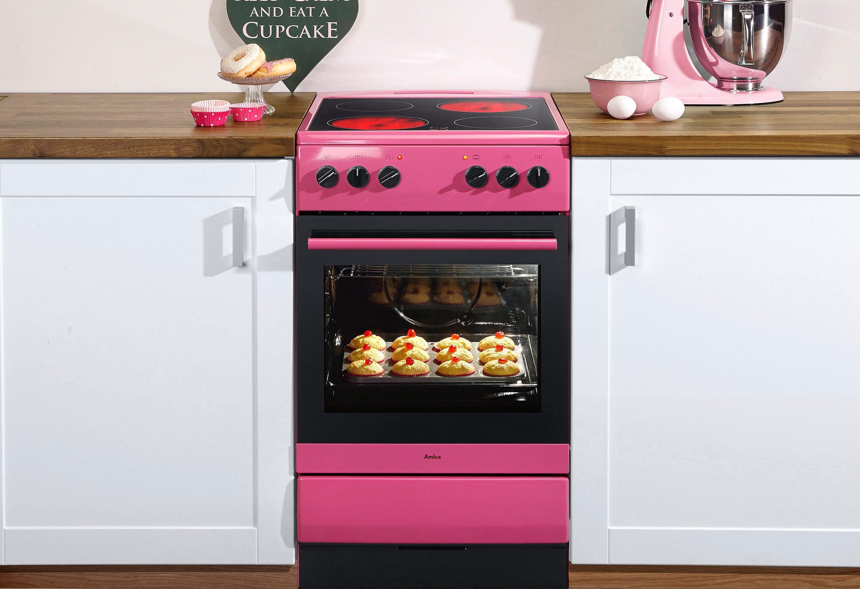 Amica Elektro-Standherd SHC 11507 PI, Steam Clean, Kompakter Kochkomfort für den täglichen Küchenalltag