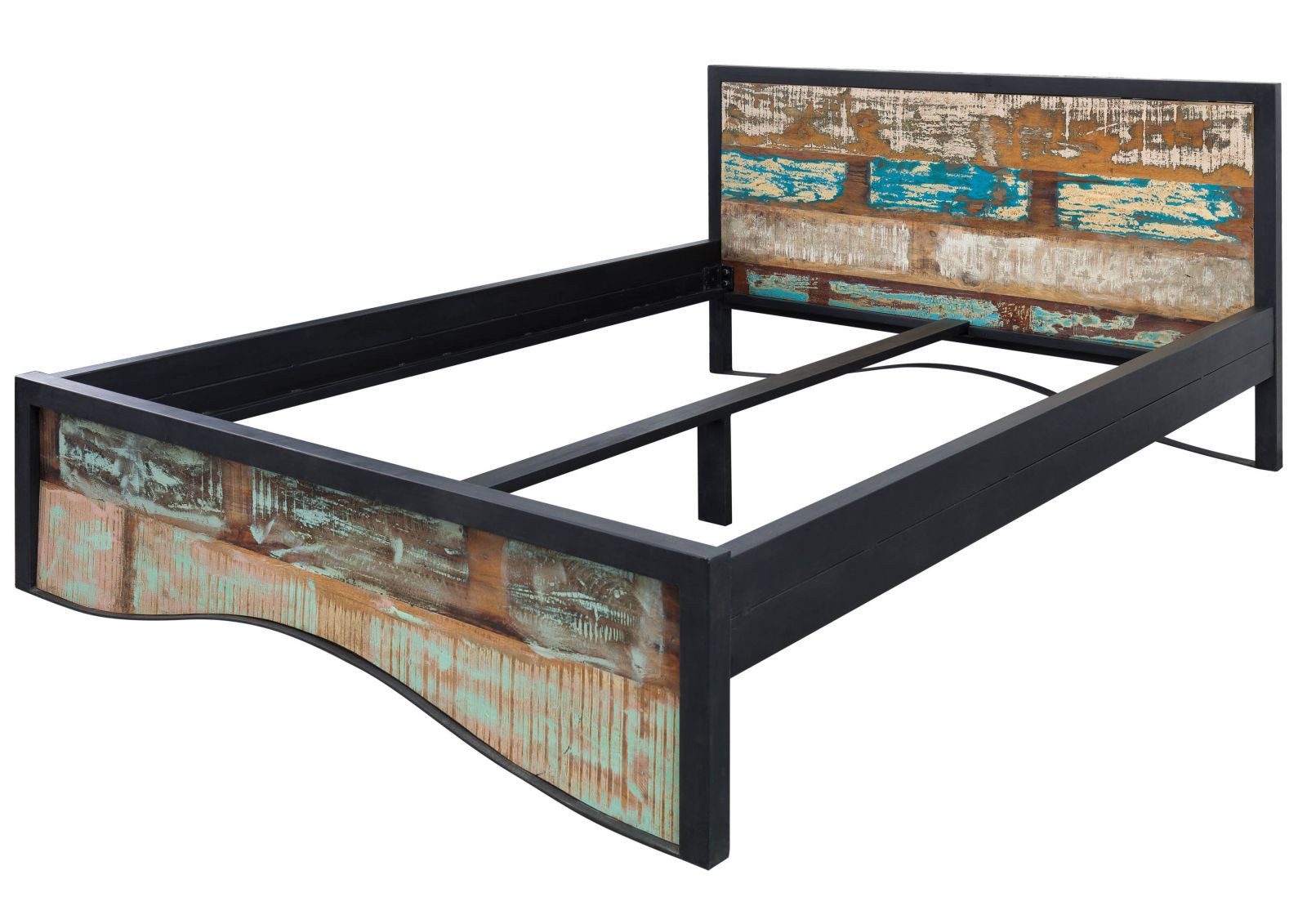 Massivmoebel24 Massivholzbett (Bett Altholz 140x200 mehrfarbig lackiert INDUSTRIAL #110), Bett Altholz 140x200 mehrfarbig lackiert INDUSTRIAL #110