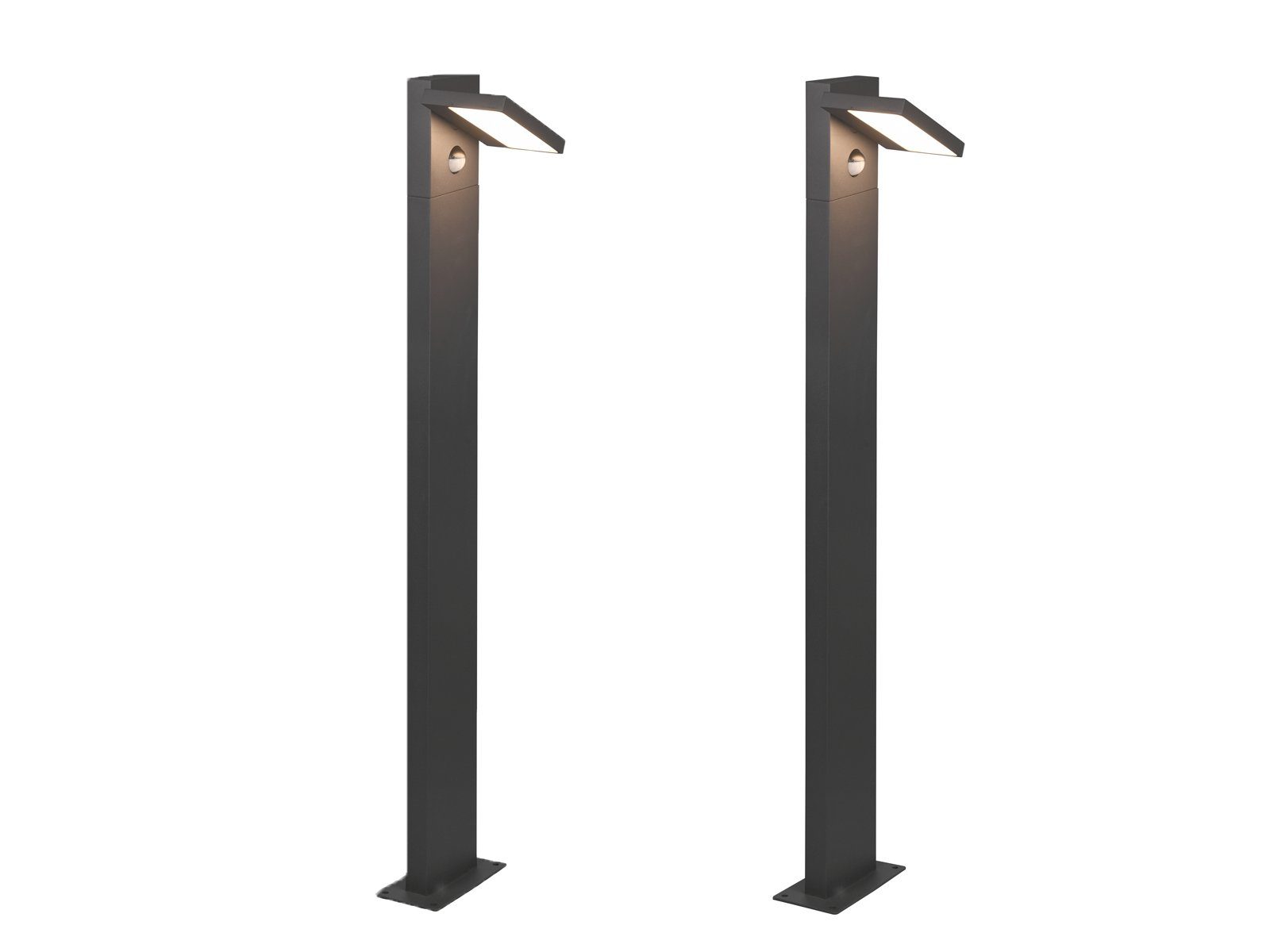 TRIO Leuchten LED Pollerleuchte, Bewegungsmelder, LED fest integriert, Warmweiß, 2er-Set Garten-Wegbeleuchtung aus Aluminium mit Sensor, Höhe100cm