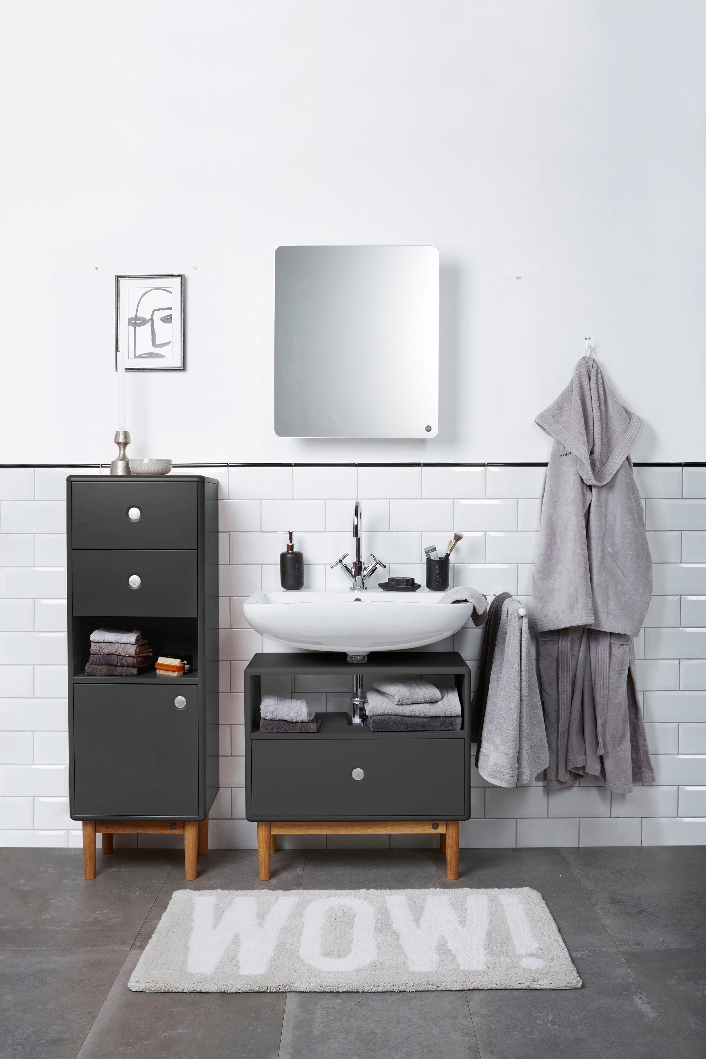 TOM TAILOR HOME Unterschrank COLOR cm 40 2 BATH Füße 1 Tür Eiche, Push-to-Open, anthracite & Breite mit Schubladen, mit