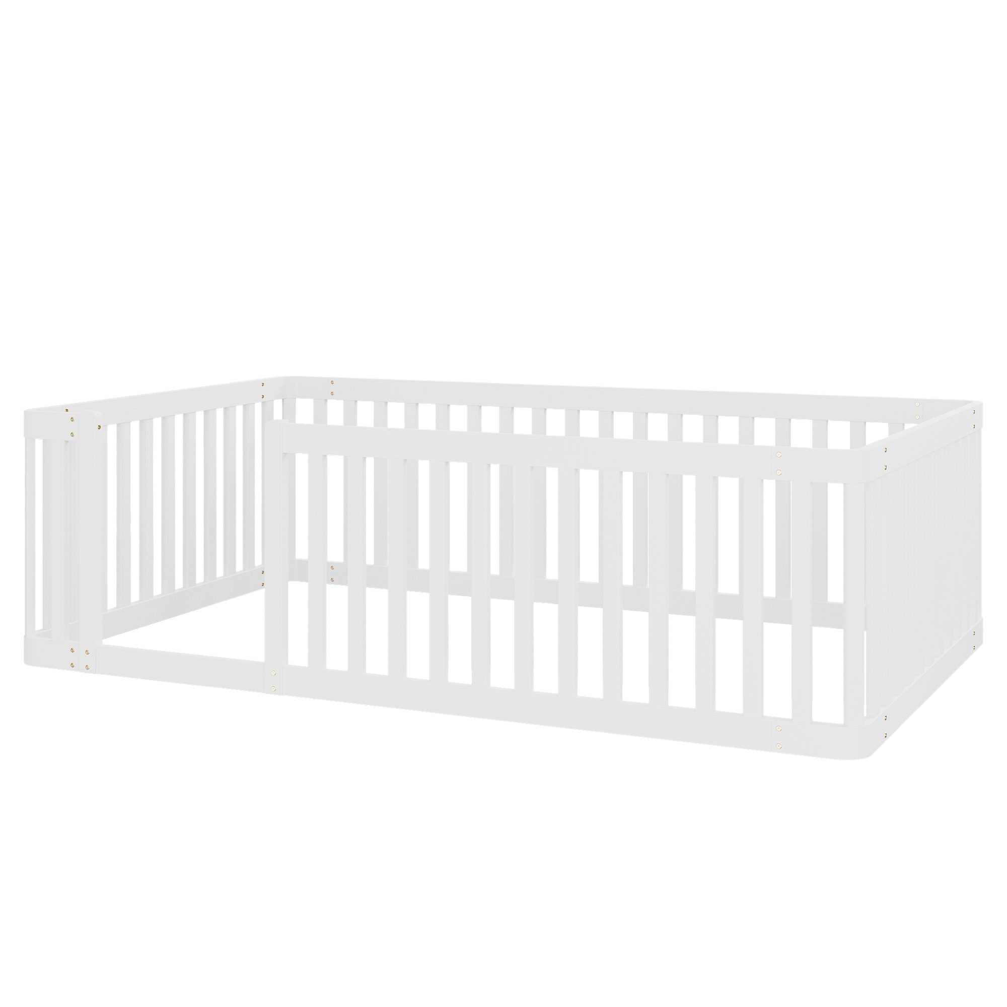 BlingBin Kinderbett 90x200 mit Rausfallschutz, Holzbett Massivholz Kiefer (Holzbett, 1-tlg., 1tlg), Bodenbett mit Zaun halbgeschlossen, Montessori Bett Kinder