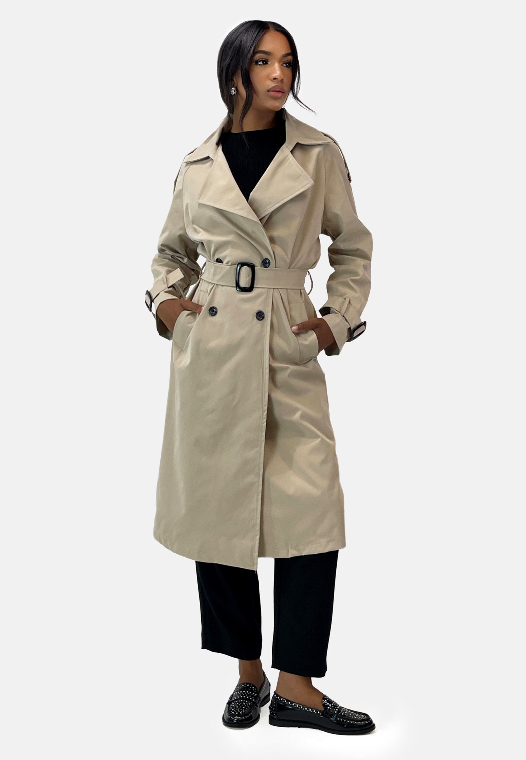 Elara Lederimitatmantel Elara Damen Trenchcoat (1-tlg) günstig online kaufen