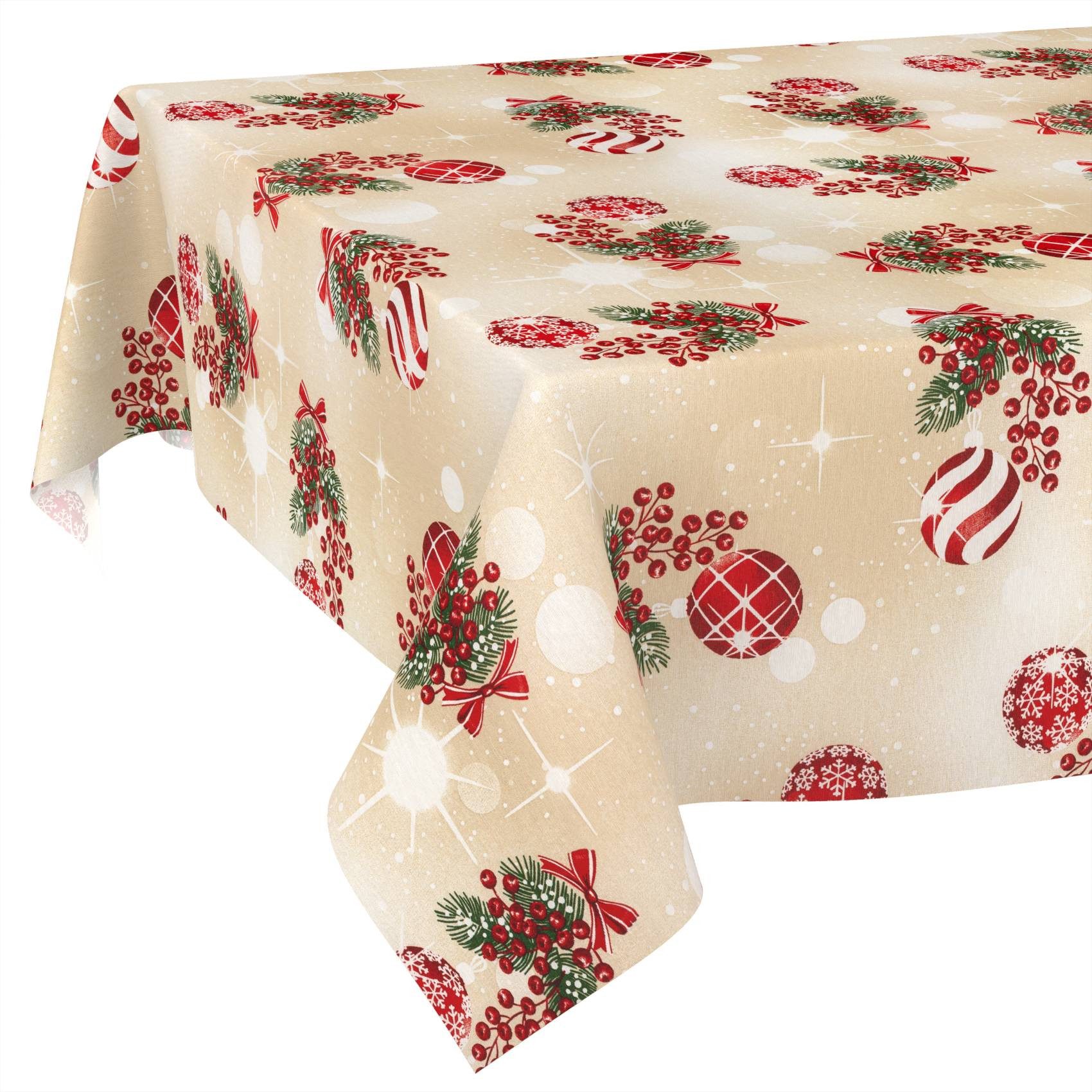 ANRO Tischdecke Weihnachten abwaschbare Weihnachtstischdecke (Einzelstück 1-tlg), Schmutzabweisend Weihnachten Beige 100x140cm