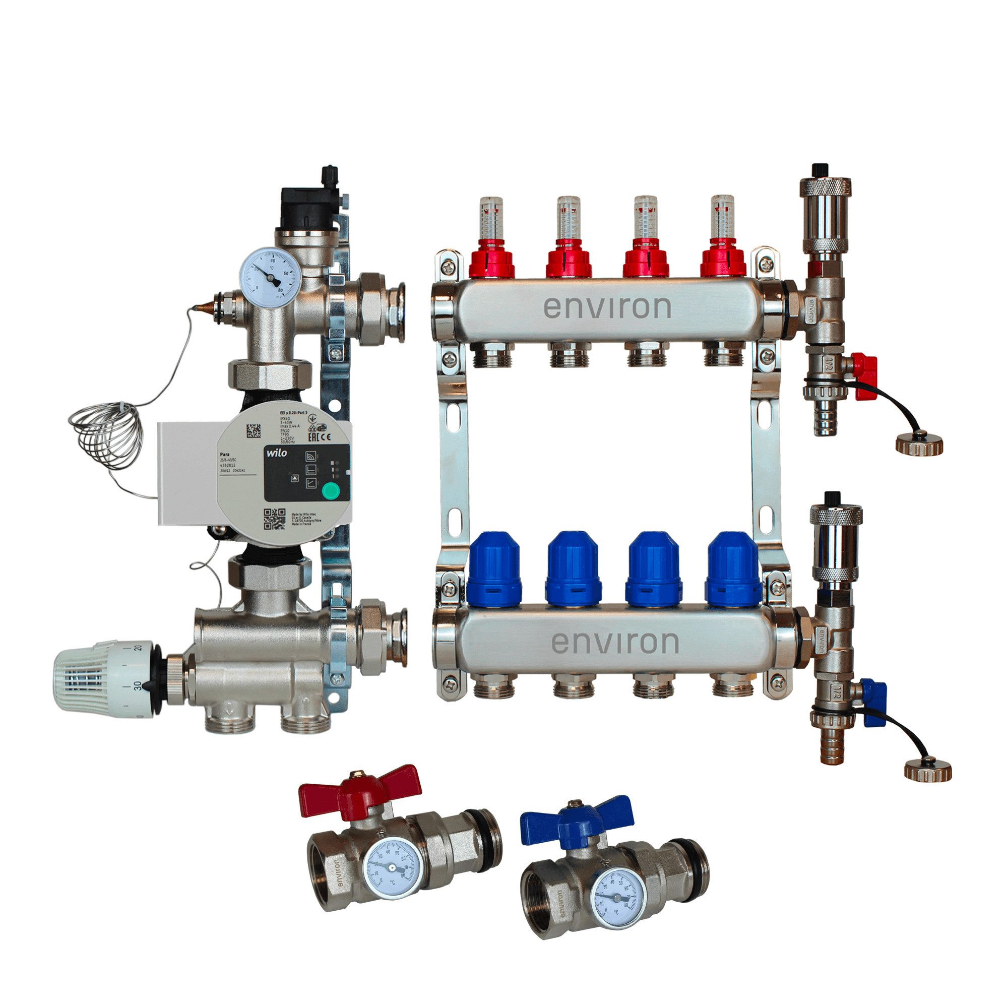 ganz24 Fußbodenheizung Festwertregelset M059 mit Wilo Para 25/6 Pumpe und Heizkreisverteiler, (Festwertregelset mit Wilo Para 25/6 Pumpe), Edelstahl, nicht geschweißt