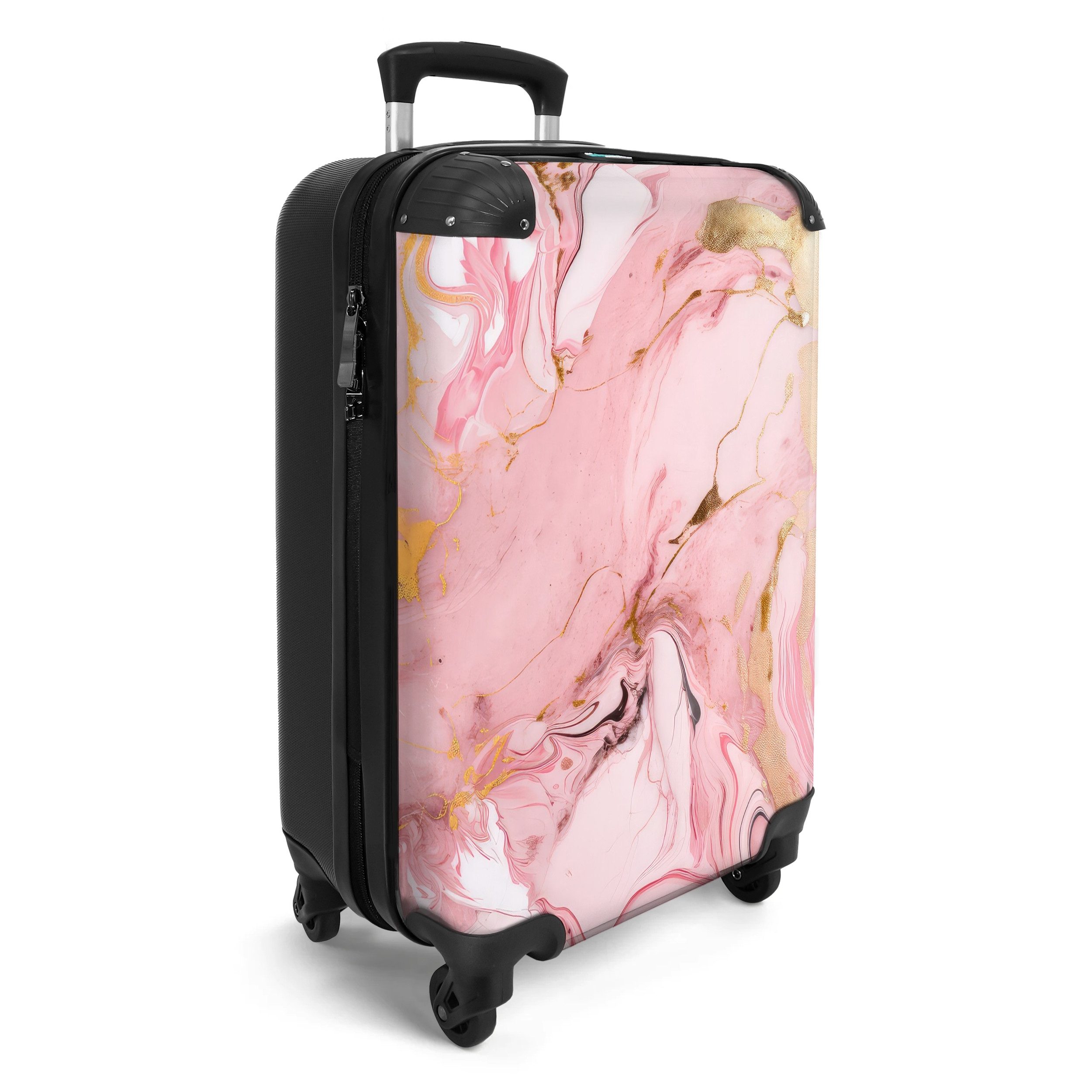 NoBoringSuitcases.com© Hartschalen-Trolley Marmor - Rosa - Luxus - Gold - Marmoroptik 55x35x20cm, 4 Rollen, Reisetasche mit Rollen, Koffer Handgepäck Flugzeug