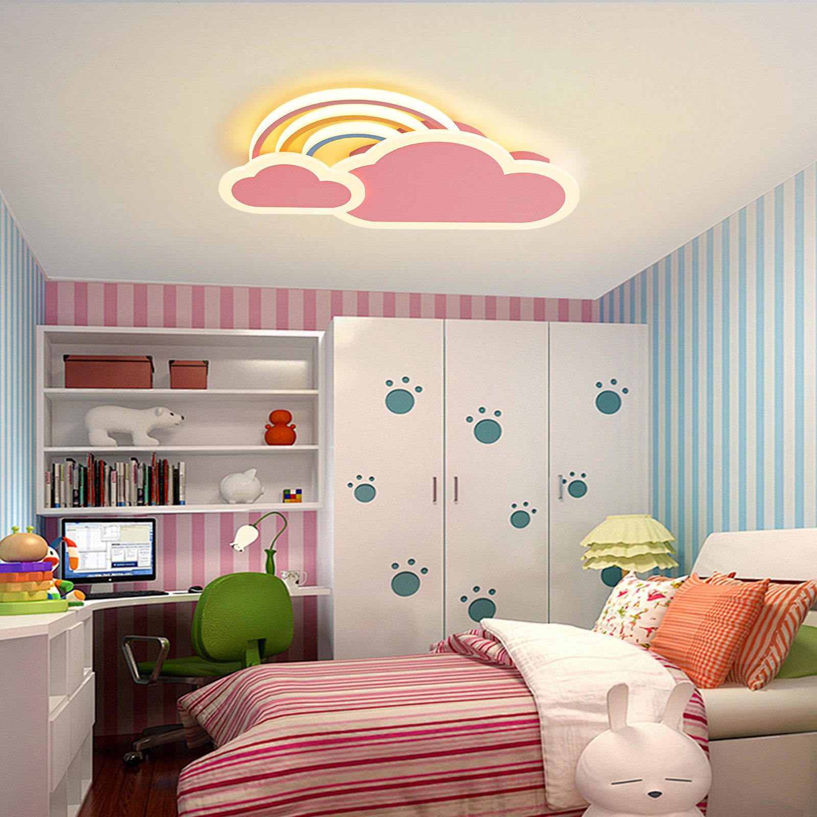 RRBEST LED Deckenleuchte LED Kinder Deckenlampe Wolken Regenbogen Deckenleuchte, mit Fernbedienung &  APP, Nachtlicht Funktion