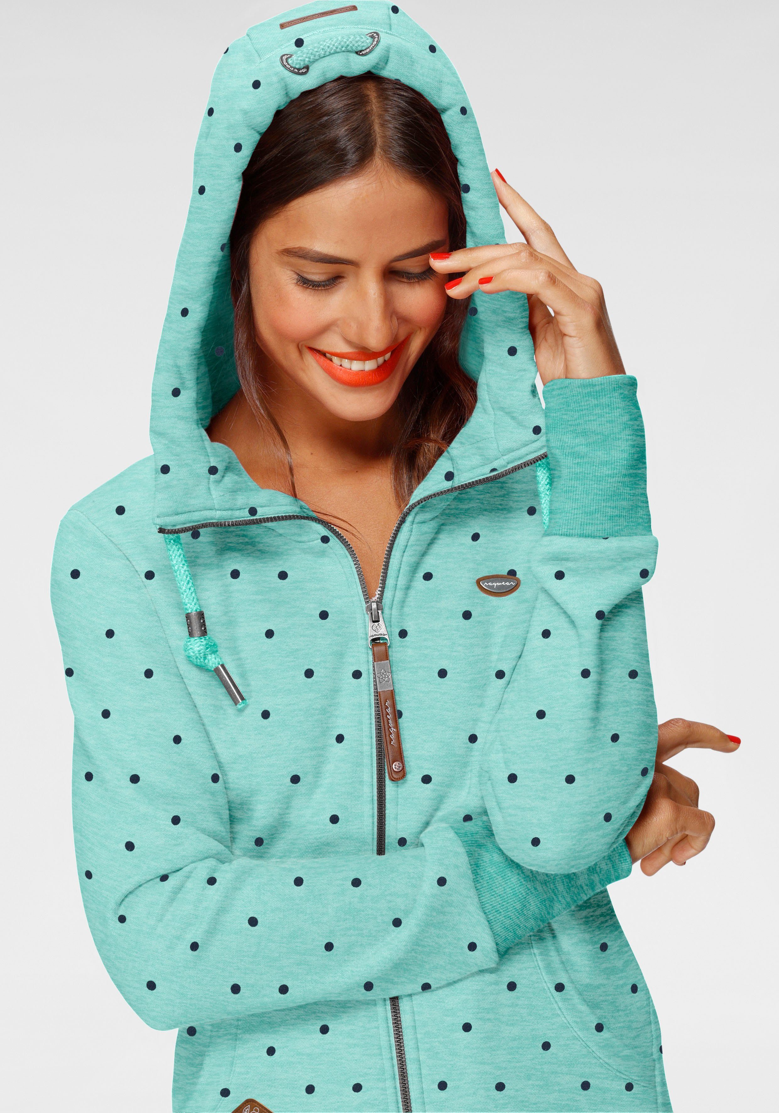 Ragwear Sweatjacke NESKA Allover-Dots aqua Print 2035 O DOTS im Design ZIP