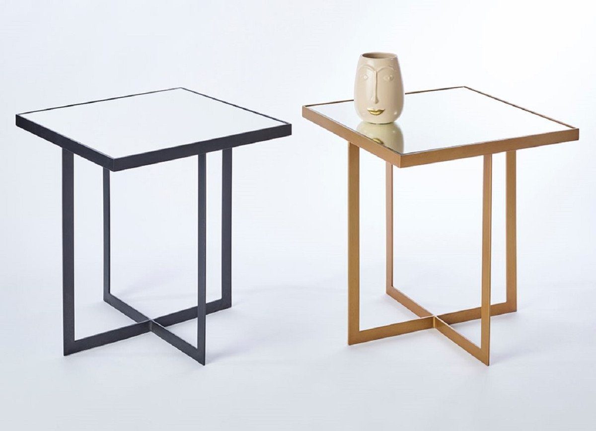 mit - 51 Tischplatte Beistelltisch Padrino 51 Luxus Möbel 55 cm Casa H. - Beistelltisch Luxus Metall Spiegelglas Tisch x Schwarz x