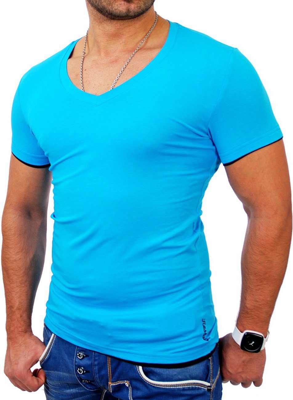 Reslad T-Shirt Reslad Herren T-Shirt Miami RS-5050 (1-tlg) V-Auschnitt Layer Optik Shirt türkis-schwarz