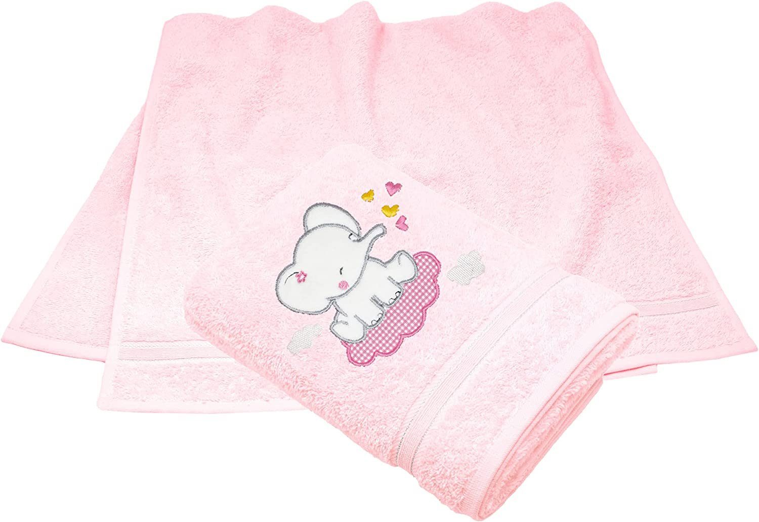50x90 cm Lashuma 2-tlg) Mädchen Elefant Neugeborenen-Geschenkset rosa (Set, Badehandtücher Kinder