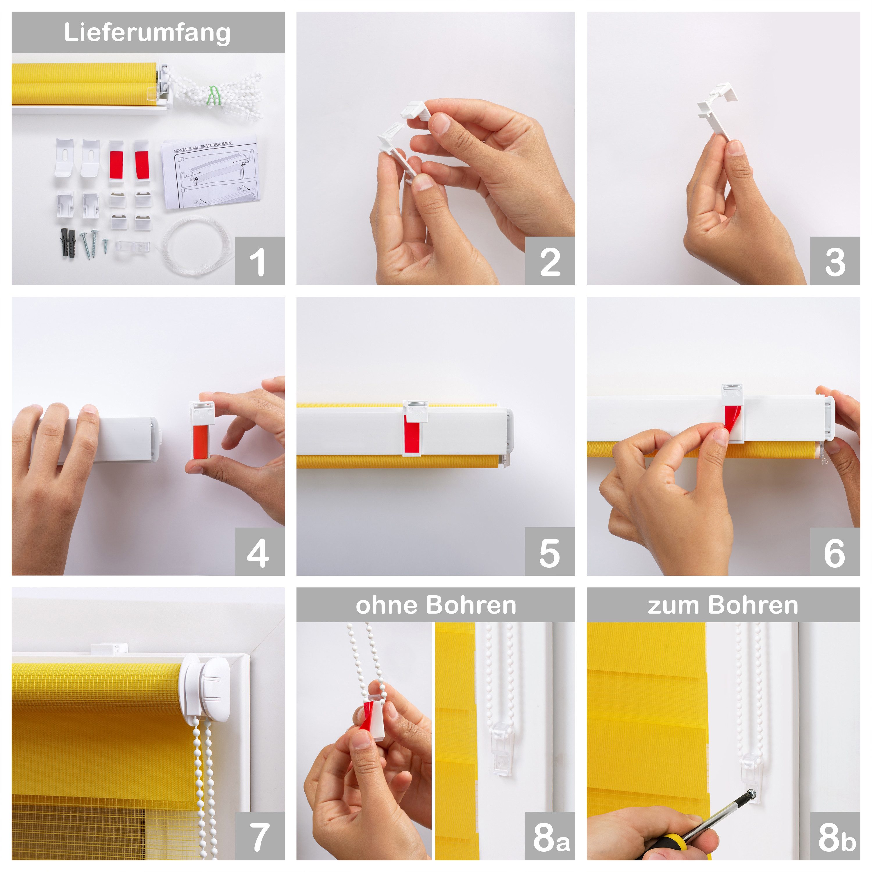 Doppelrollo Duo-Rollo Klemm Fix, Fenster-Rollo Ohne Bohren, DomDeco, Klemmfix, Klemmbar, Kettenzug, ohne Bohren, Sicht- und Blendschutz