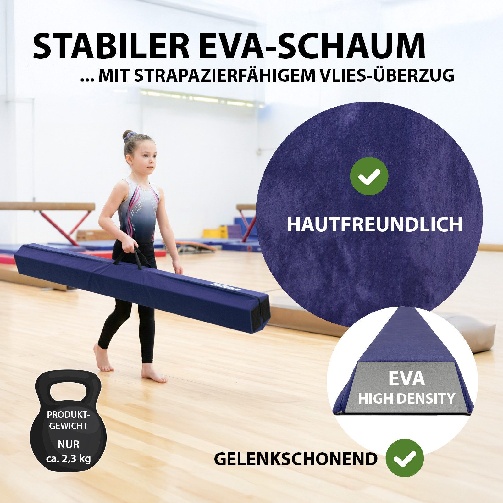 TRUTZHOLM Balanceboard Schwebebalken 240 cm klappbar Turnbalken inkl. Tragetasche Blau, klappbar, tragbar, bodennah, kombinierbar