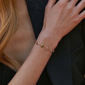 FIDDY Charm-Armband Buntes Herz-Zirkonia-Armband, Legierung, Damenarmband (1-tlg), Gold, Damen, bezauberndes Geschenk für besondere Anlässe