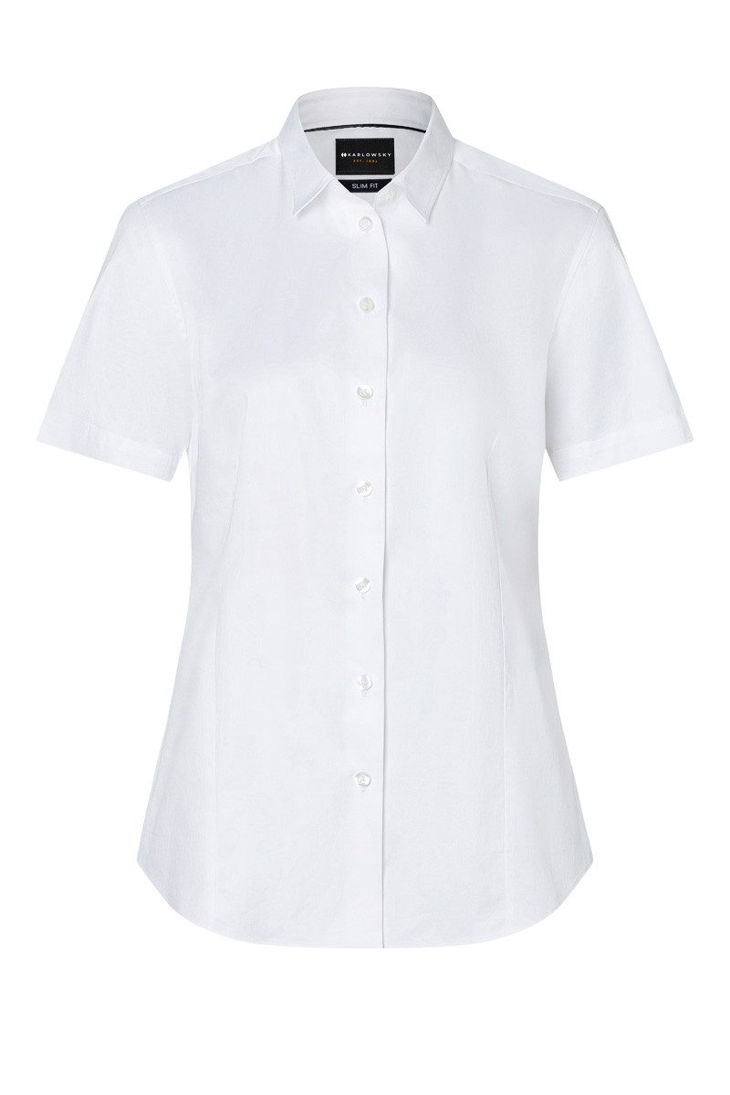 Kurzarmbluse KARLOWSKY Damen Bluse ACTIVE-STRETCH Kurzarm Modern-Fit Weiß
