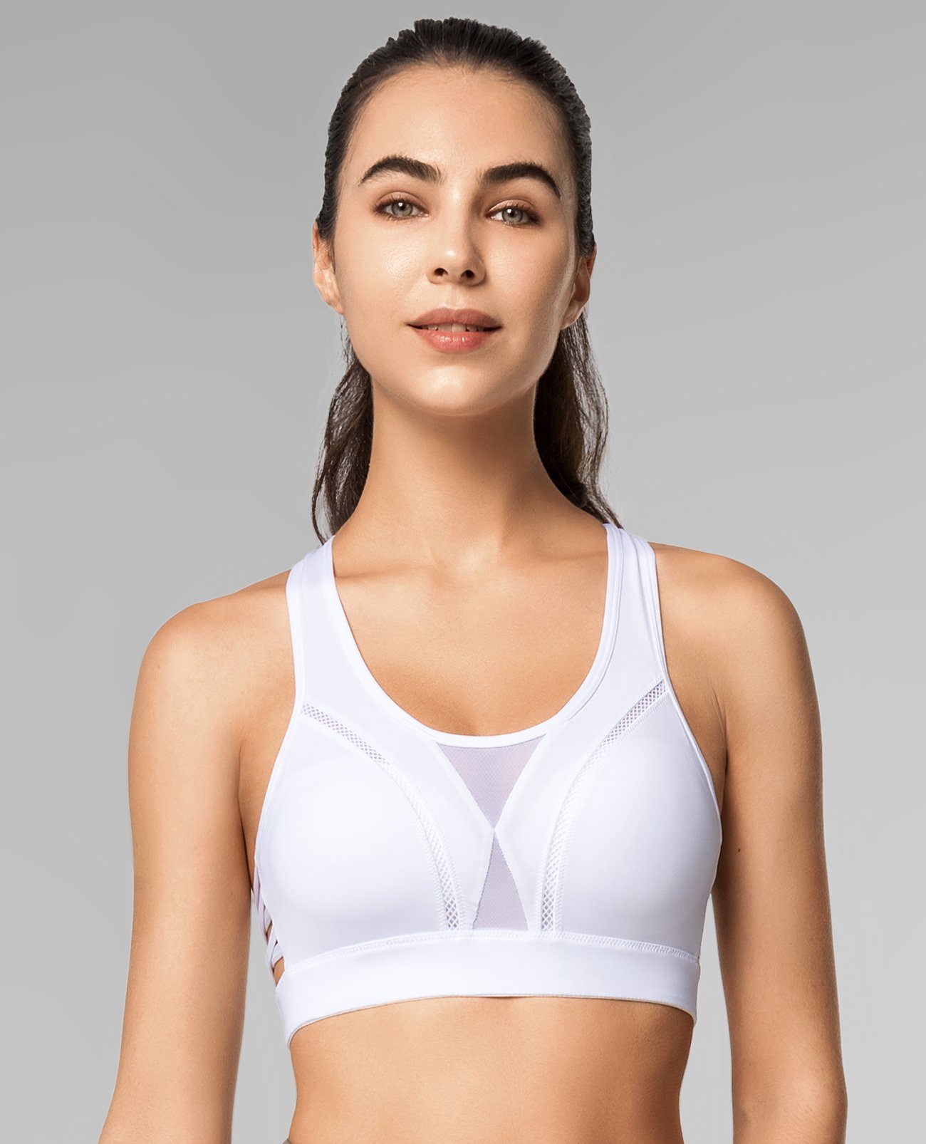 Yvette Sport-BH starker halt, integrierte Cups, Fitness Lauf bra - HM0010001 Weiß