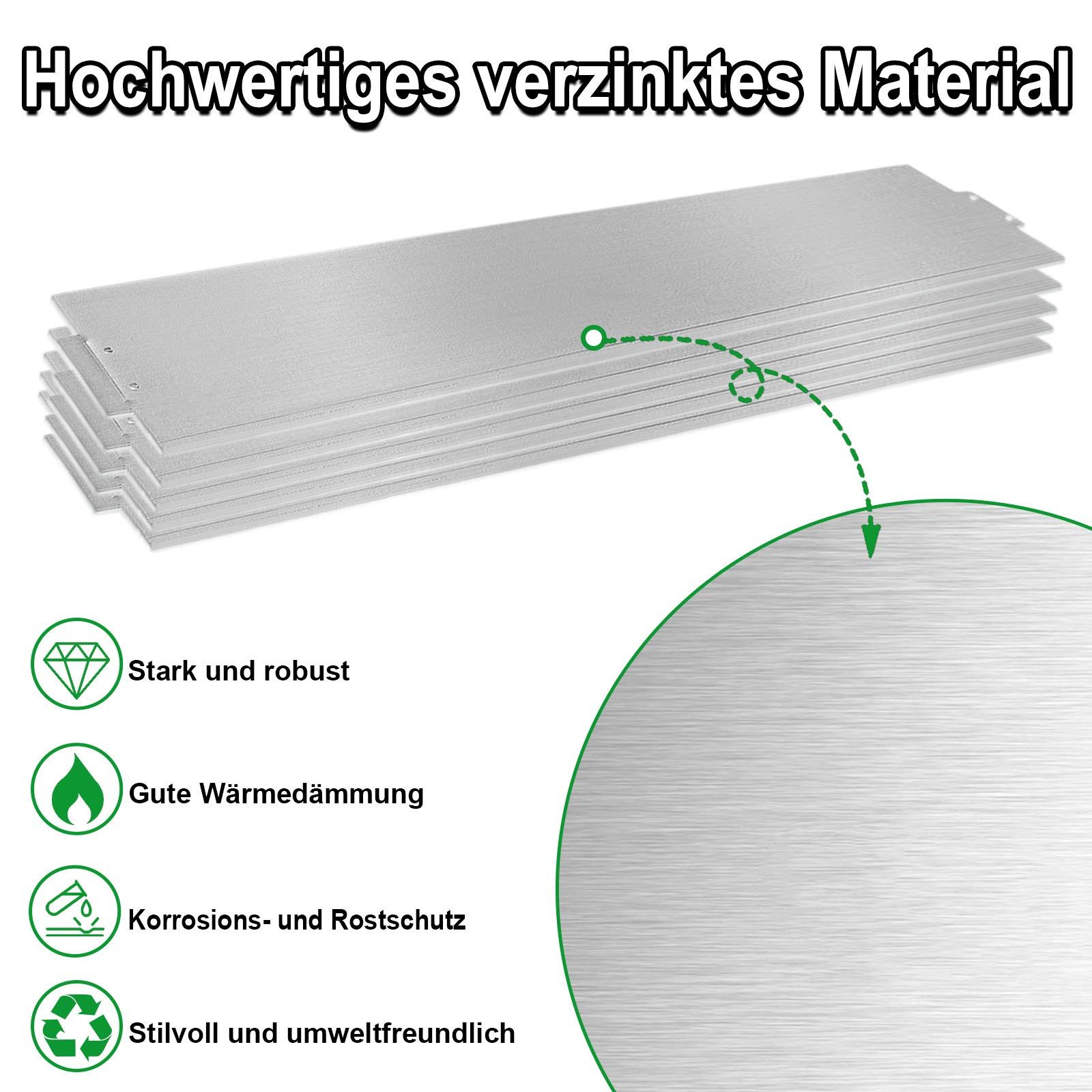 FIVMEN Rasenkante Metall Beetumrandung Verzinkt Beetbegrenzung Rasenbleche, 5Pcs, 100x15cm /100x18cm per Stück, Flexible Mähkante Palisade Schwarz/Silber/Rost