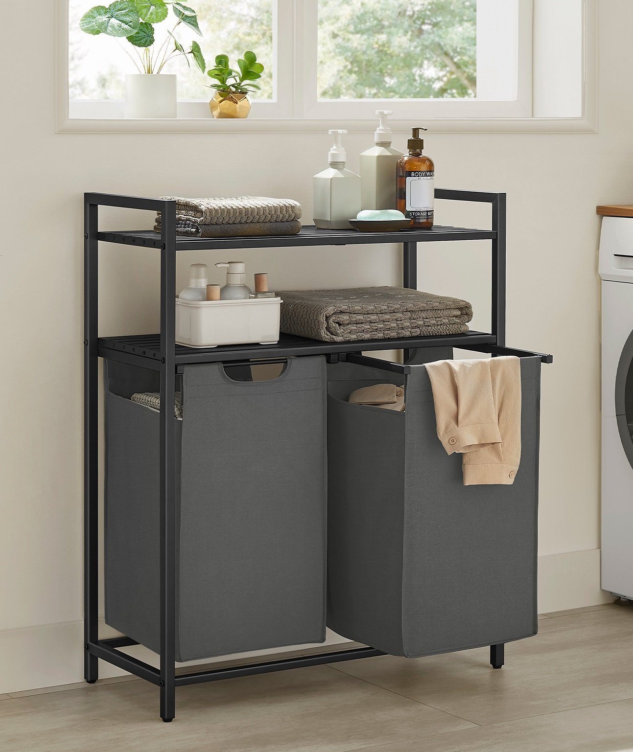 VASAGLE Wäschekorb, 2 Fächer, 2 Ablagen, einfach abnehmbar, 2 x 46 Liter günstig online kaufen