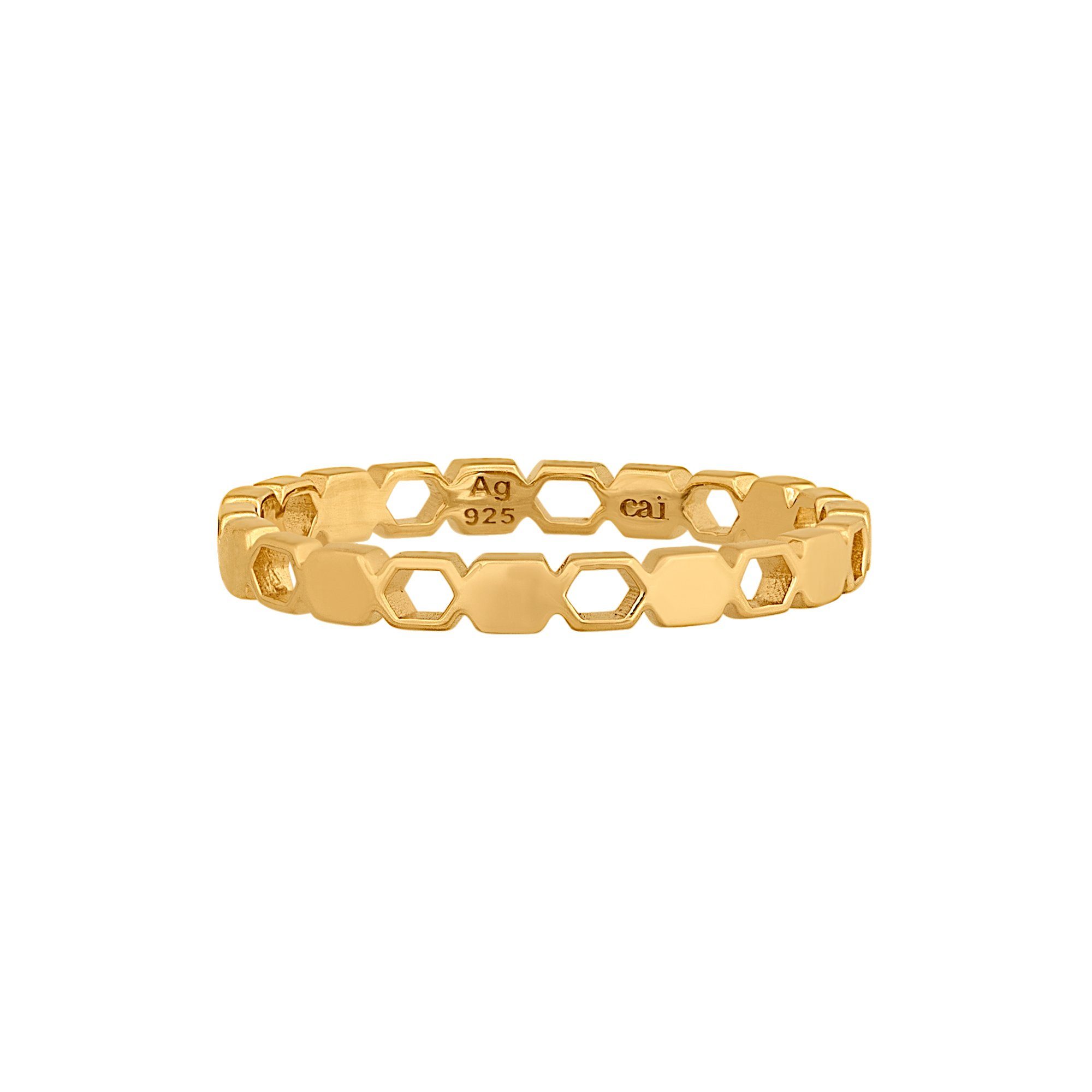 CAÏ Fingerring 925/- Sterling Silber vergoldet Hexagon Cut Outs Stacking