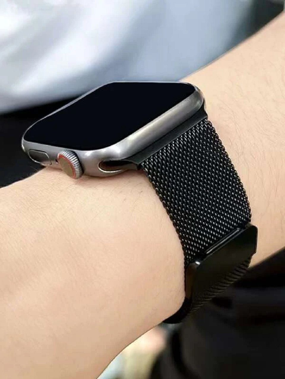 Edelstahl Bestseller Watch für Mesh Metallarmband Apple ENGELSINN Smartwatch-Armband magnetisch Schwarz,