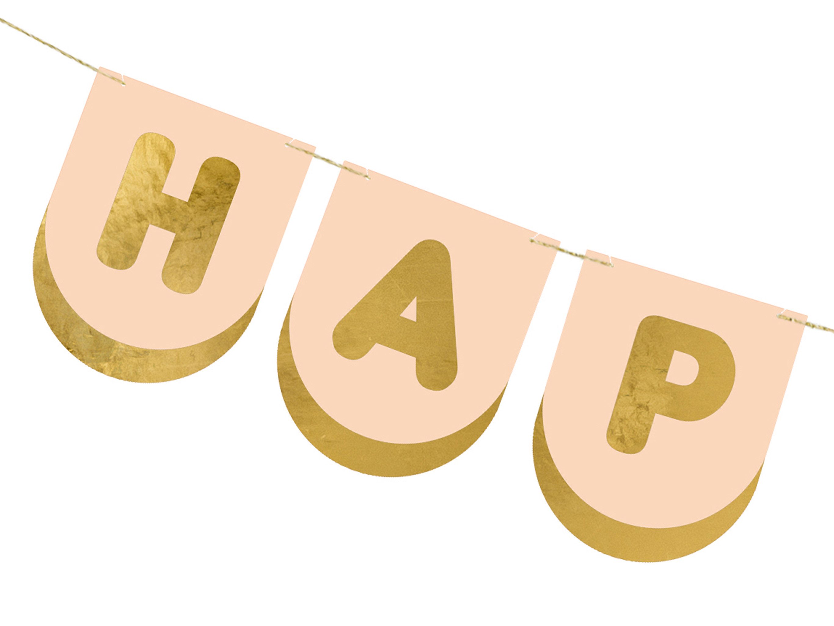 partydeco Girlande, Happy Birthday Girlande 13x150cm Banner Rosa / Gold