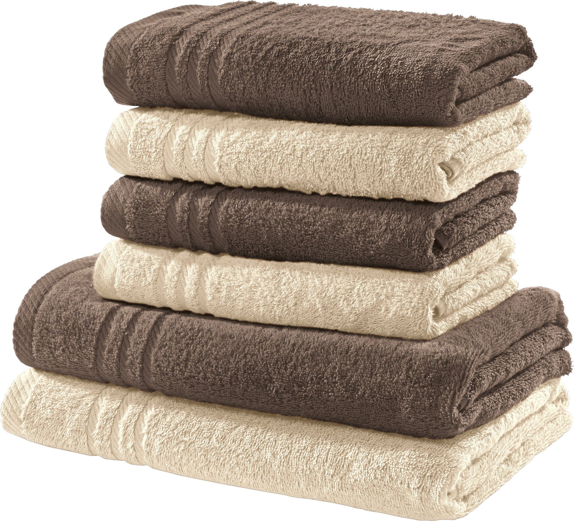 Set Frottier, Walk-Frottier 2-farbig (6-tlg), Frottier-Set REDBEST taupe-creme 6-tlg., Uni Handtuch