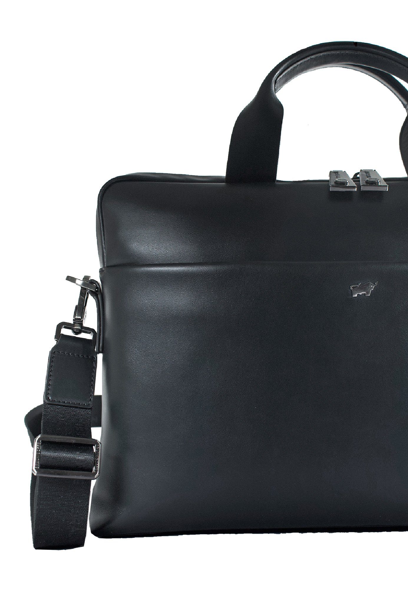 slim, Businesstasche Businesstasche mit Laptopfach Leder echtem aus Braun LIVORNO 14" Büffel