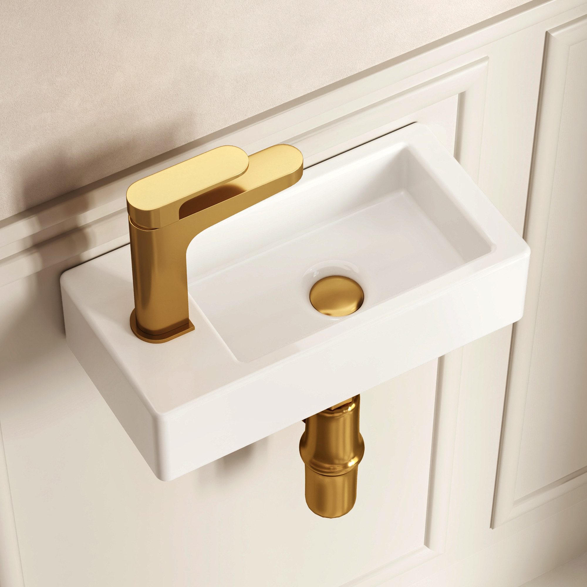 DeerValley Waschbecken klein DeerValley Mini Wandwaschbecken für kleine Bäder (Packung, ohne Wasserhähne und Abfluss), Keramik ideal für kleine Bäder ohne Wasserhähne und Abfluss